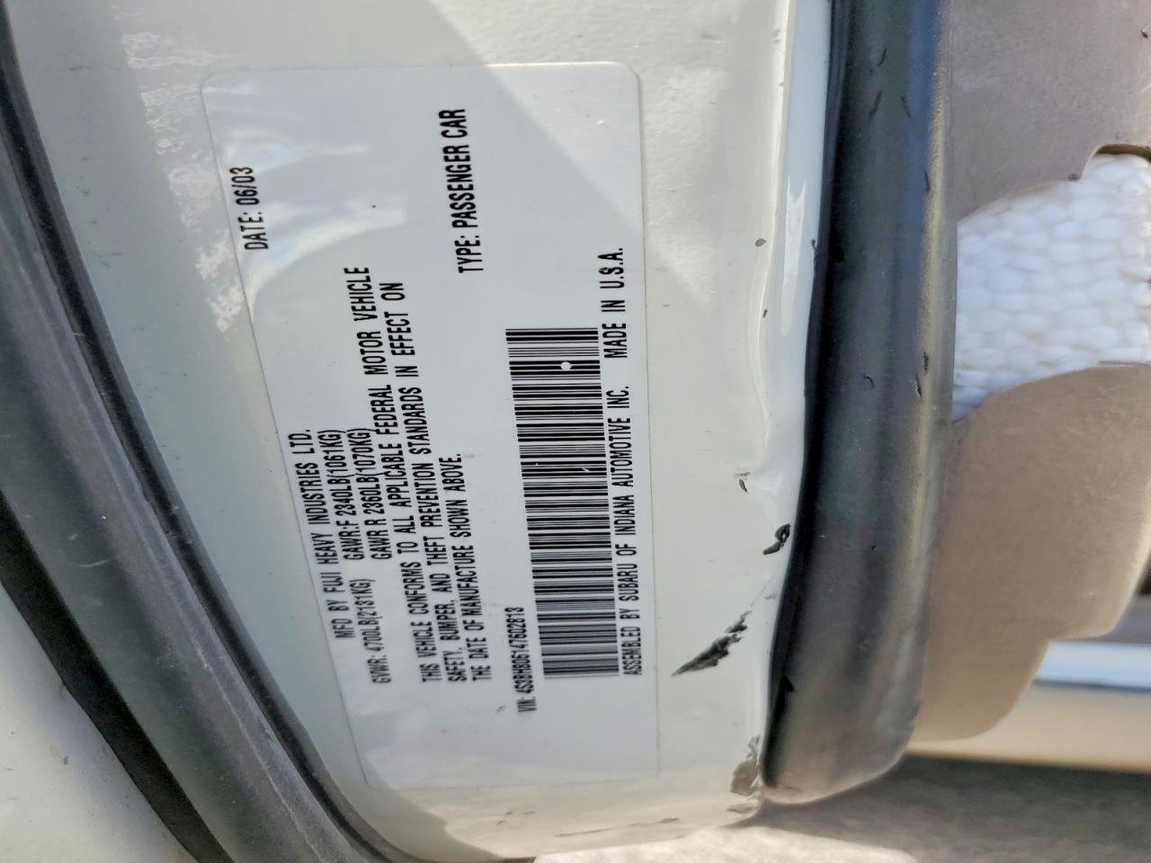 2004 Subaru Legacy Outback H6 3.0 Ll Bean White vin: 4S3BH806147602813