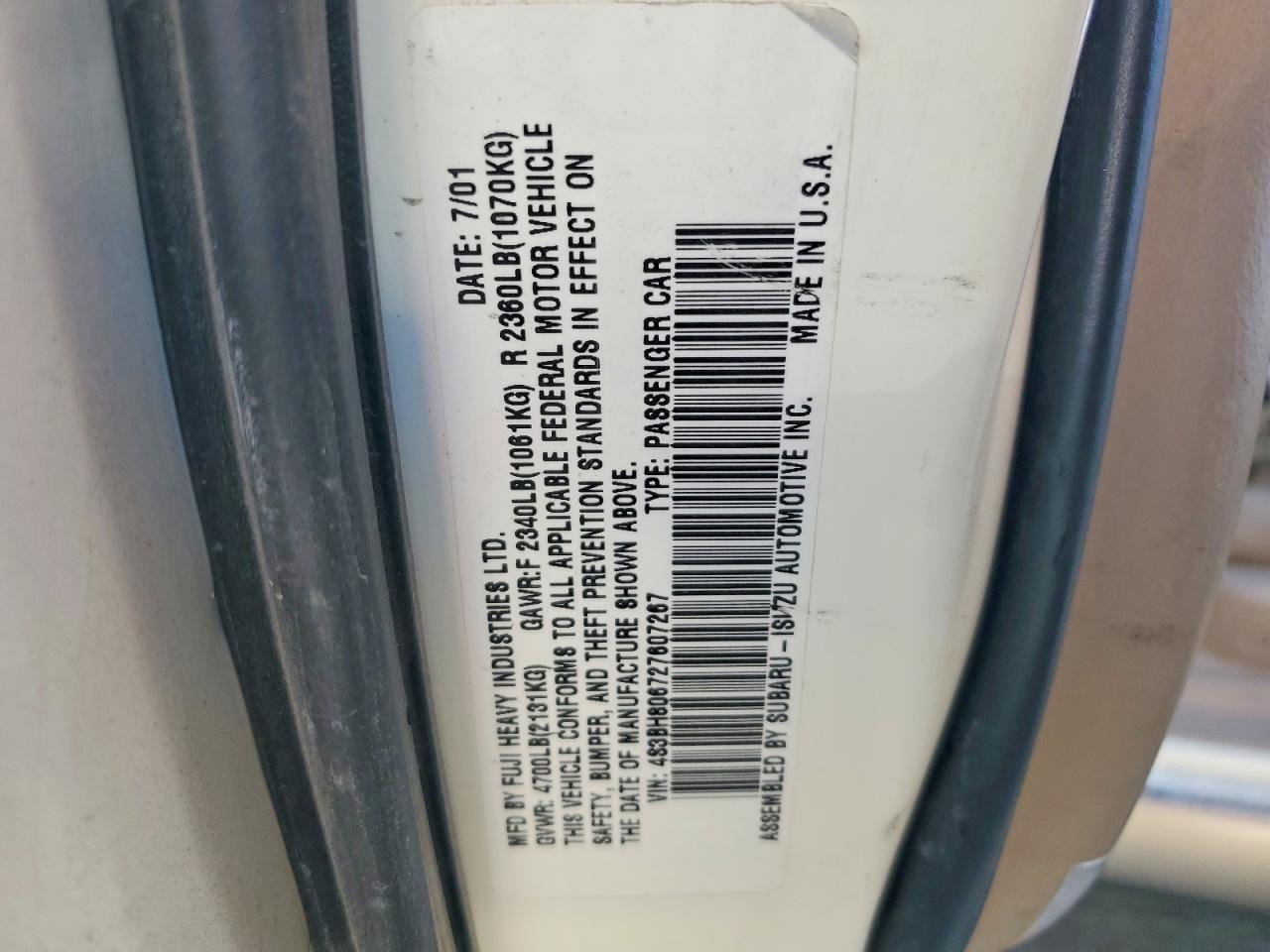 2002 Subaru Legacy Outback H6 3.0 Ll Bean Белый vin: 4S3BH806727607267