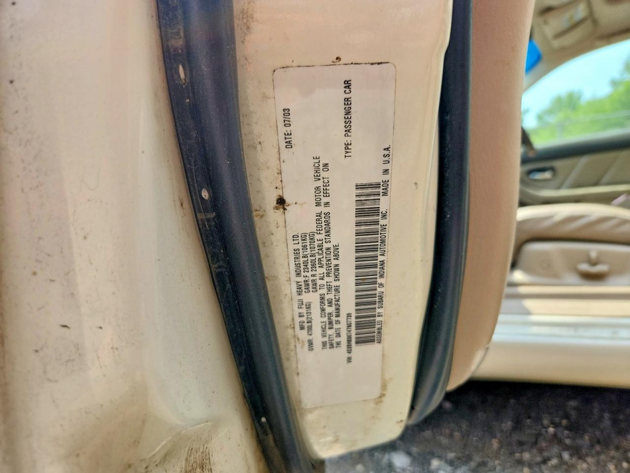 2004 Subaru Legacy Outback H6 3.0 Ll Bean Beige vin: 4S3BH806747607739