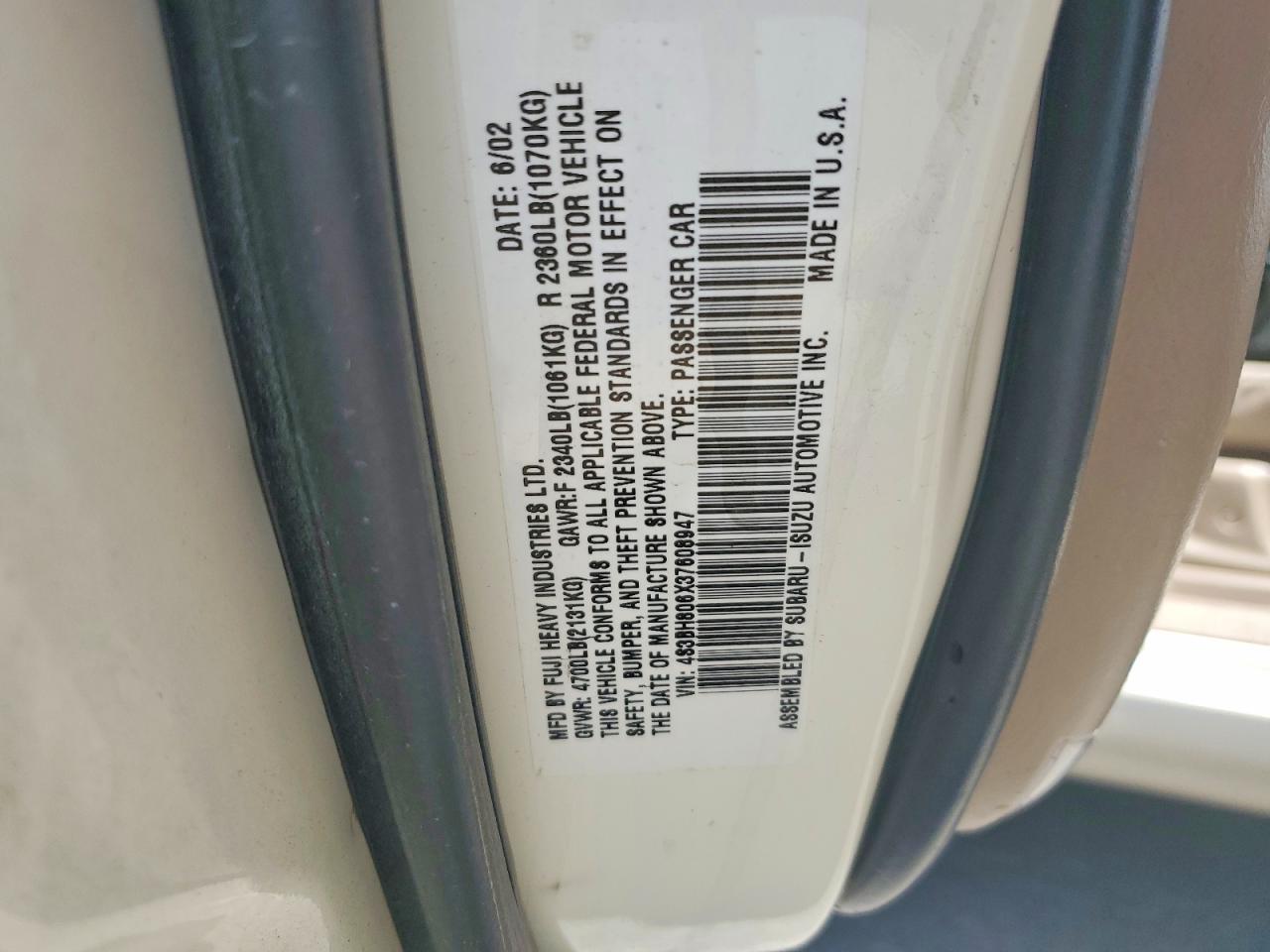 2003 Subaru Legacy Outback H6 3.0 Ll Bean White vin: 4S3BH806X37608947