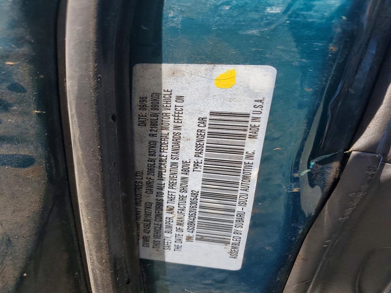 1997 Subaru Legacy L Green vin: 4S3BK4353V6305482