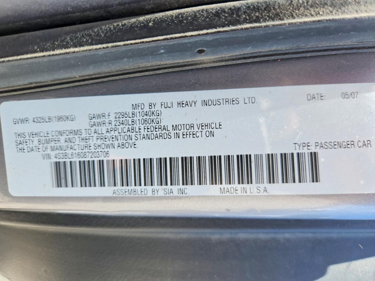 2008 Subaru Legacy 2.5i Silver vin: 4S3BL616087203706