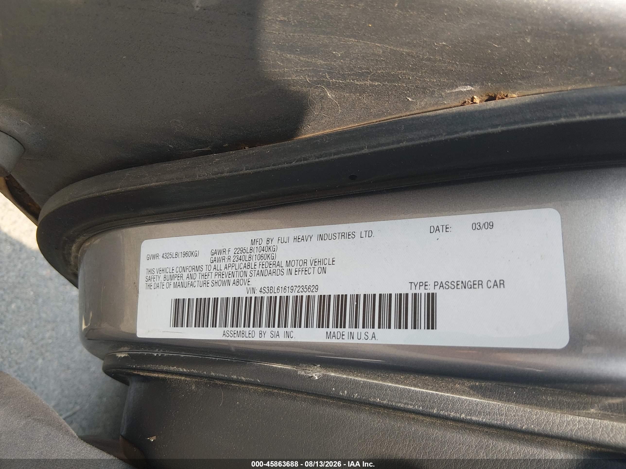 2009 Subaru Legacy 2.5i Серебряный vin: 4S3BL616197235629