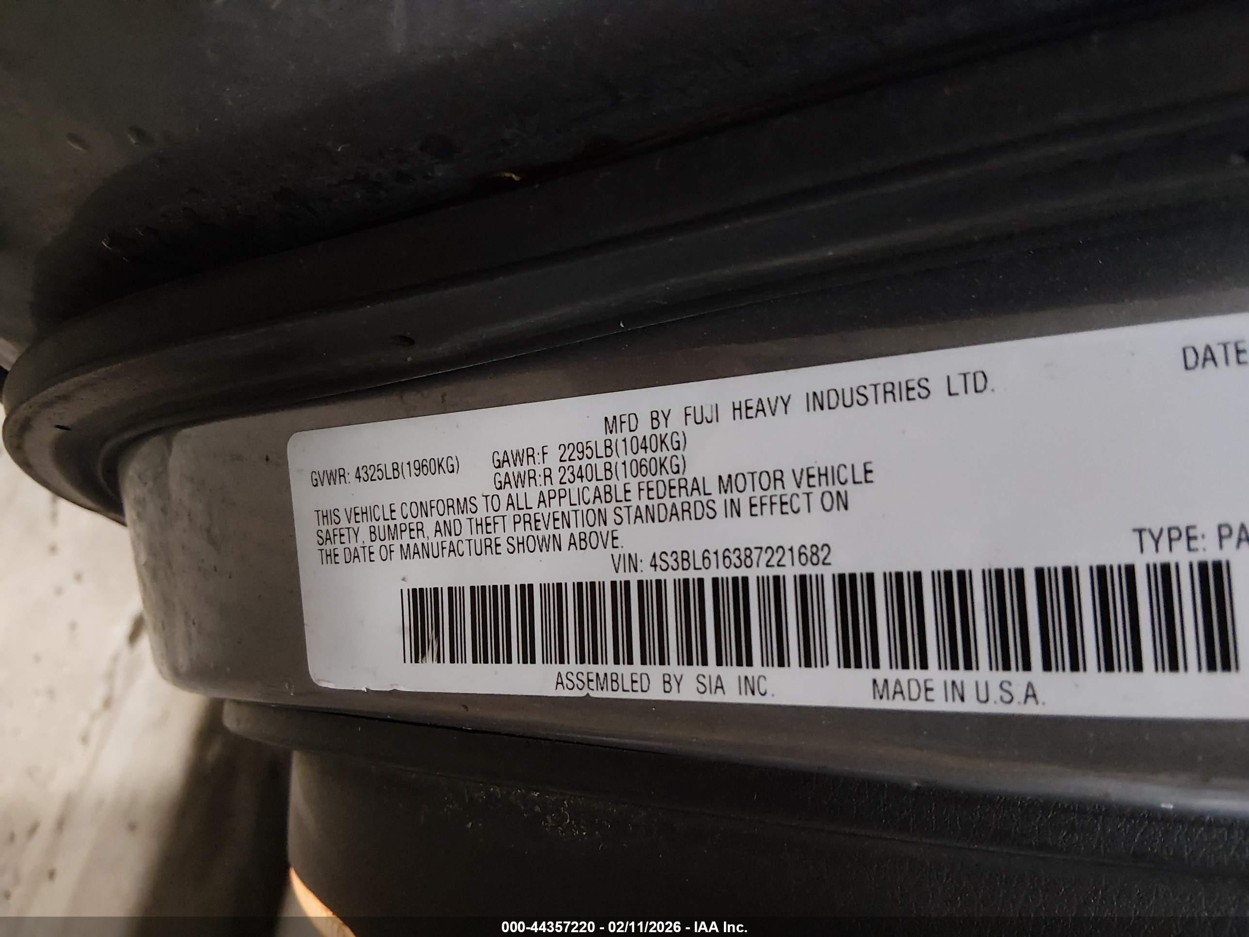 2008 Subaru Legacy 2.5i Gray vin: 4S3BL616387221682
