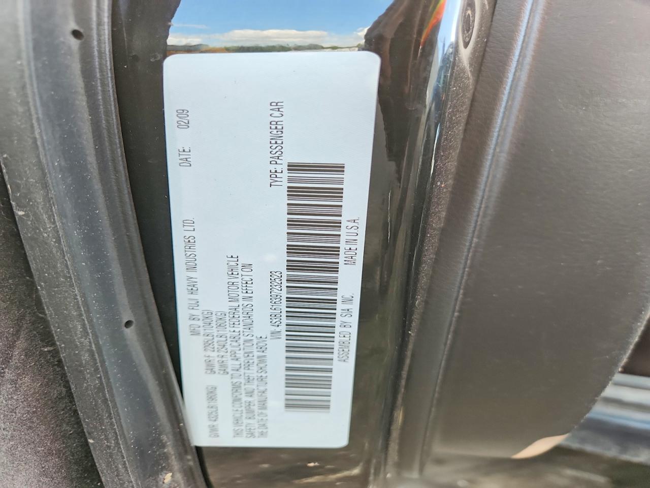 2009 Subaru Legacy 2.5i Black vin: 4S3BL616397232523