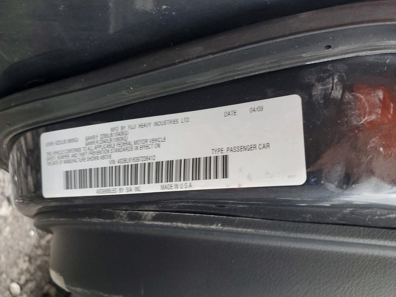 2009 Subaru Legacy 2.5i Charcoal vin: 4S3BL616397236412