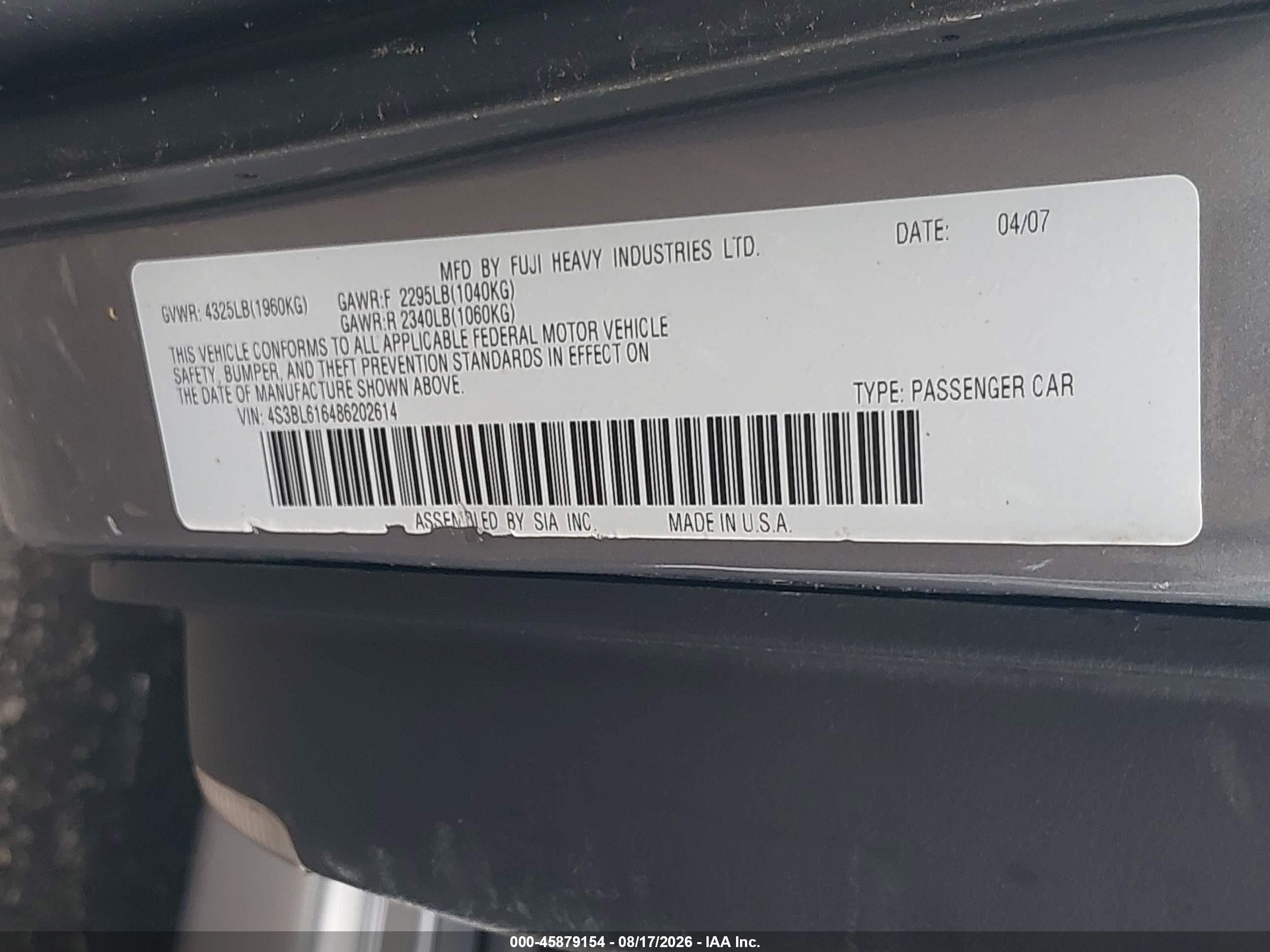 2008 Subaru Legacy 2.5i Серебряный vin: 4S3BL616486202614