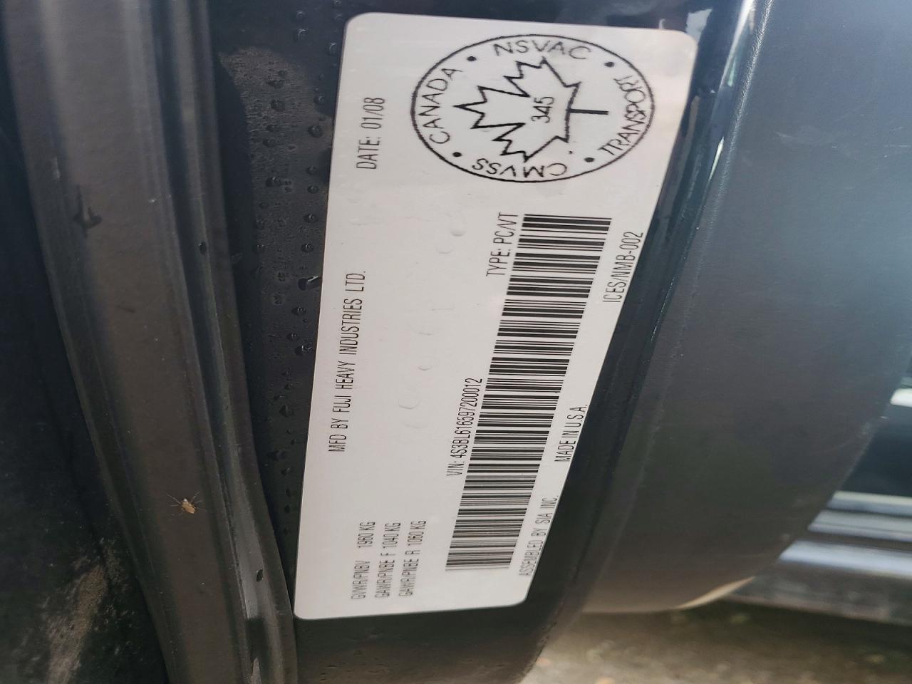 2009 Subaru Legacy 2.5i Black vin: 4S3BL616597200012