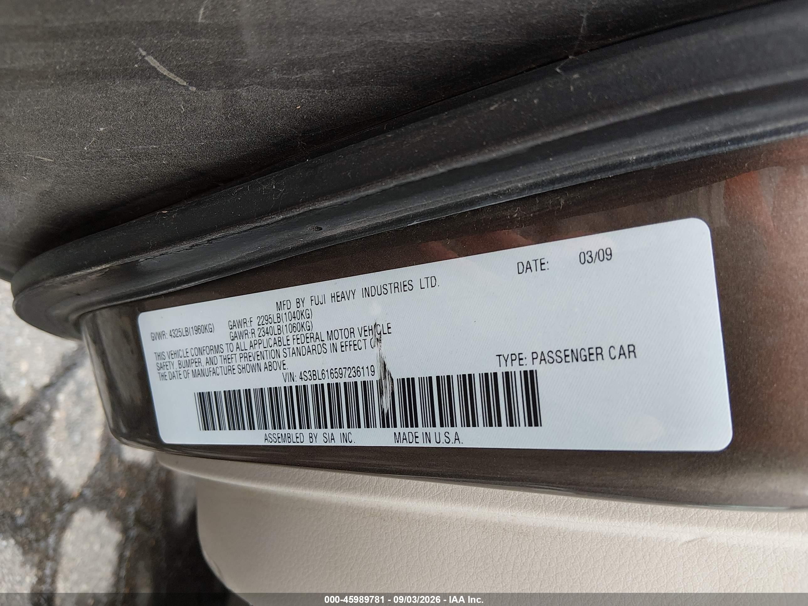 2009 Subaru Legacy 2.5i Brown vin: 4S3BL616597236119