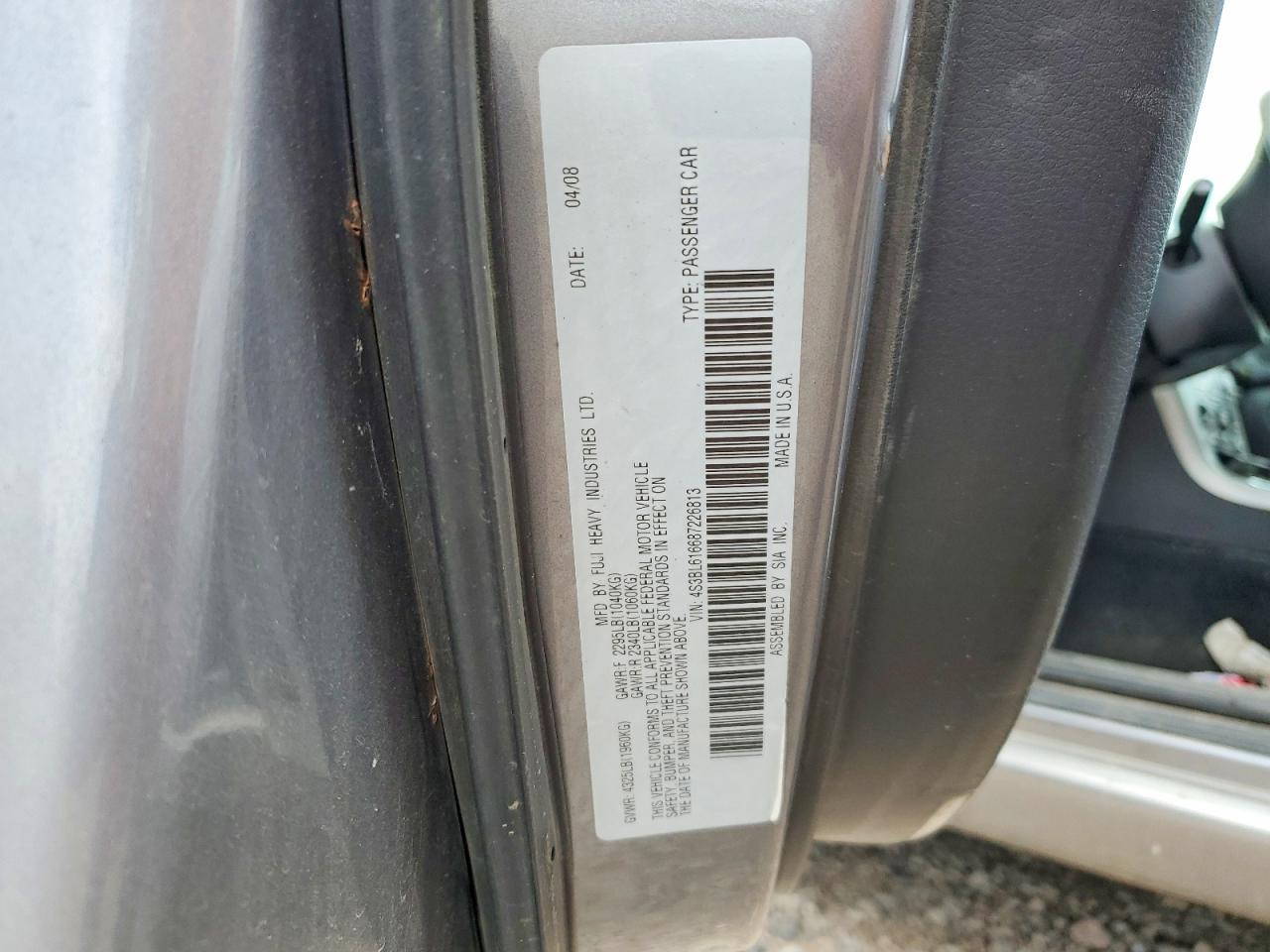 2008 Subaru Legacy 2.5i Gray vin: 4S3BL616687226813