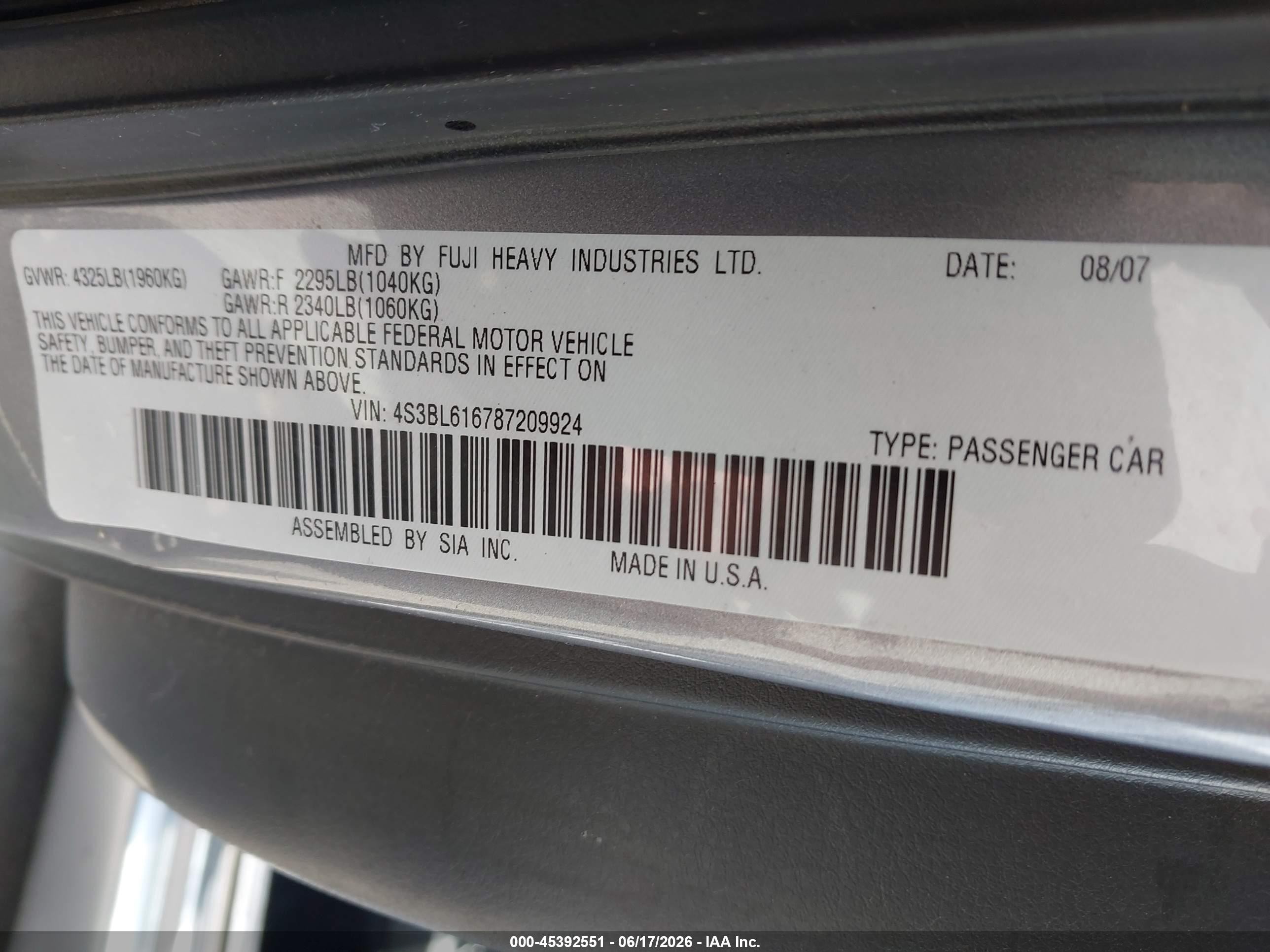 2008 Subaru Legacy 2.5i Серебряный vin: 4S3BL616787209924