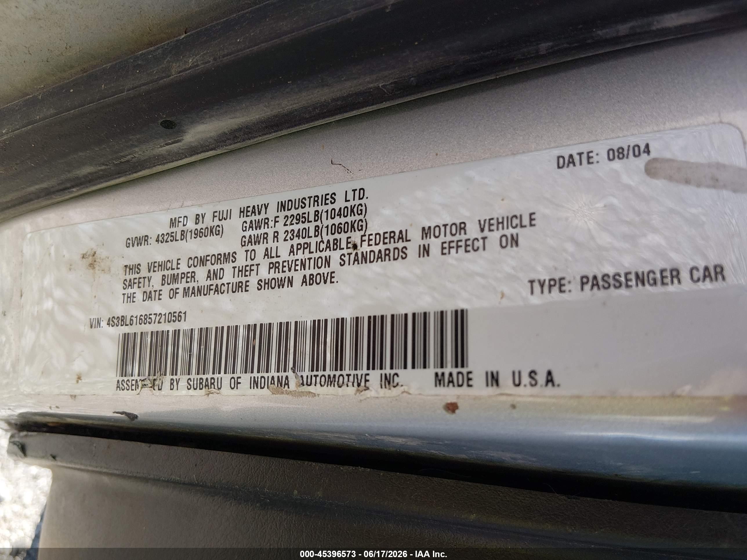 2005 Subaru Legacy 2.5i Silver vin: 4S3BL616857210561