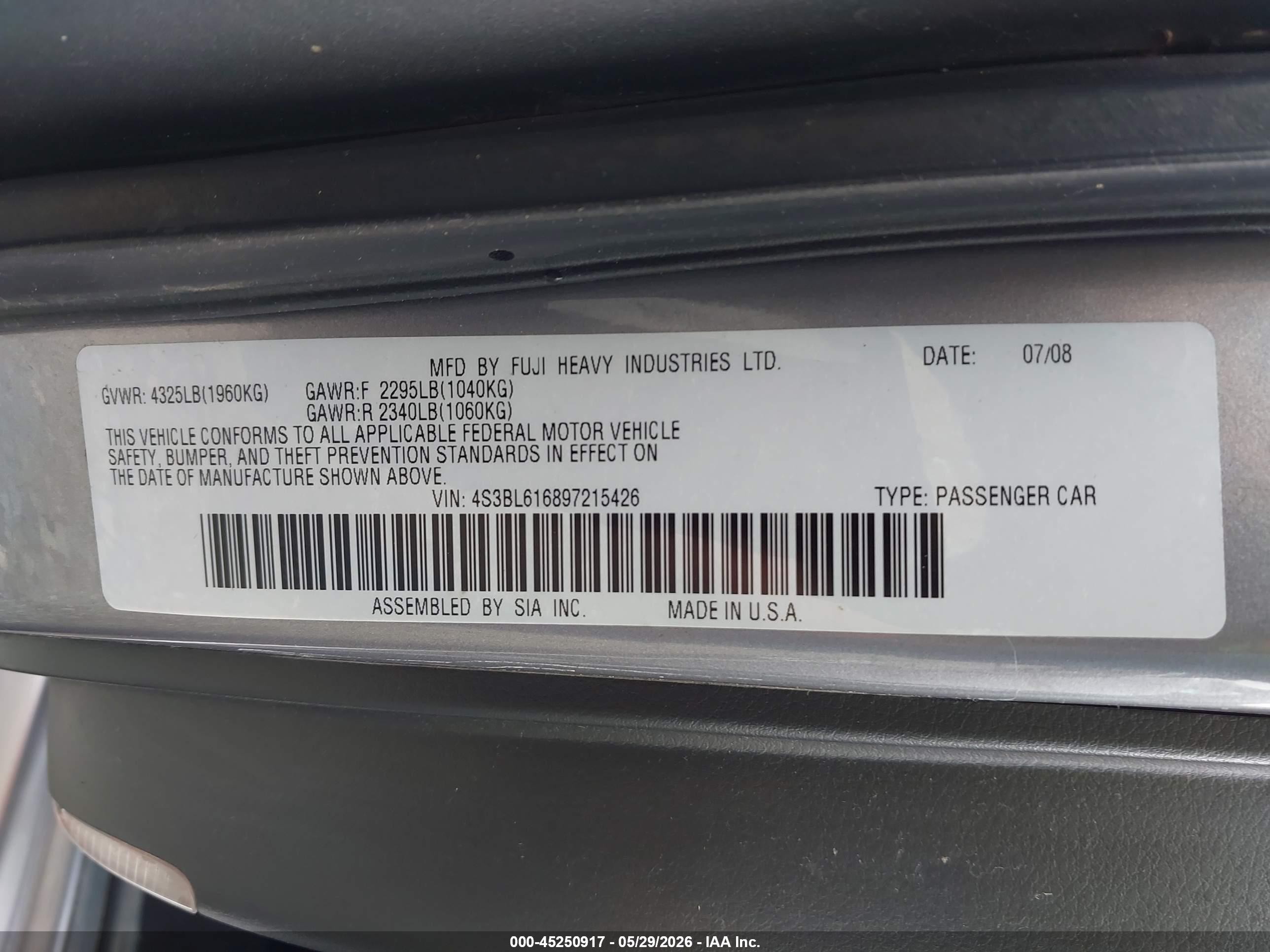 2009 Subaru Legacy 2.5i Silver vin: 4S3BL616897215426