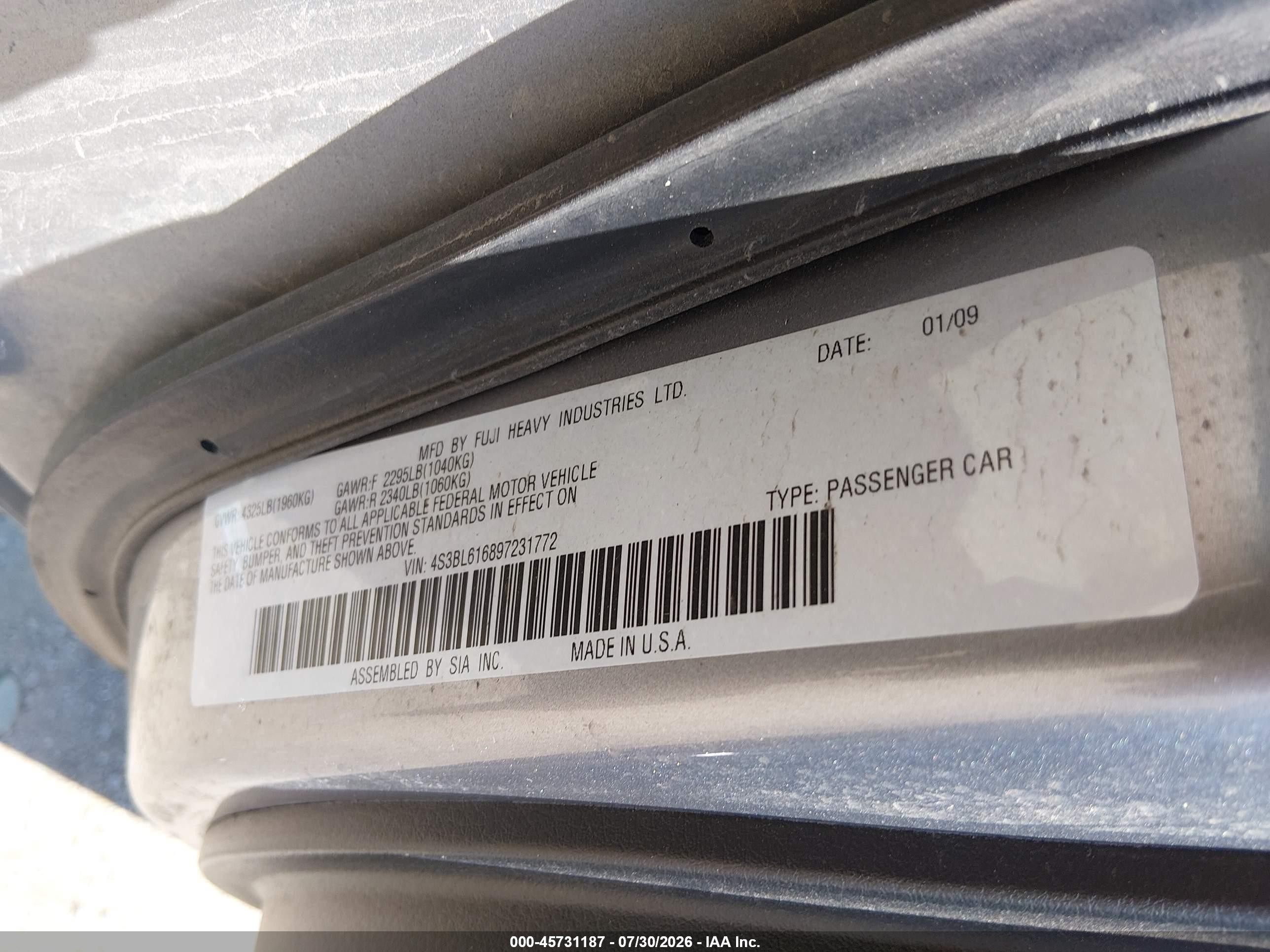 2009 Subaru Legacy 2.5i Silver vin: 4S3BL616897231772