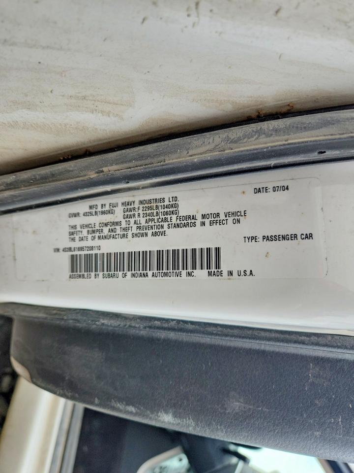 2005 Subaru Legacy 2.5i White vin: 4S3BL616957208110
