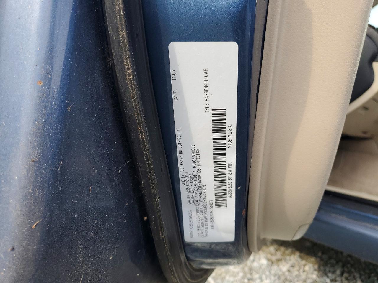 2007 Subaru Legacy 2.5i Blue vin: 4S3BL616977208871