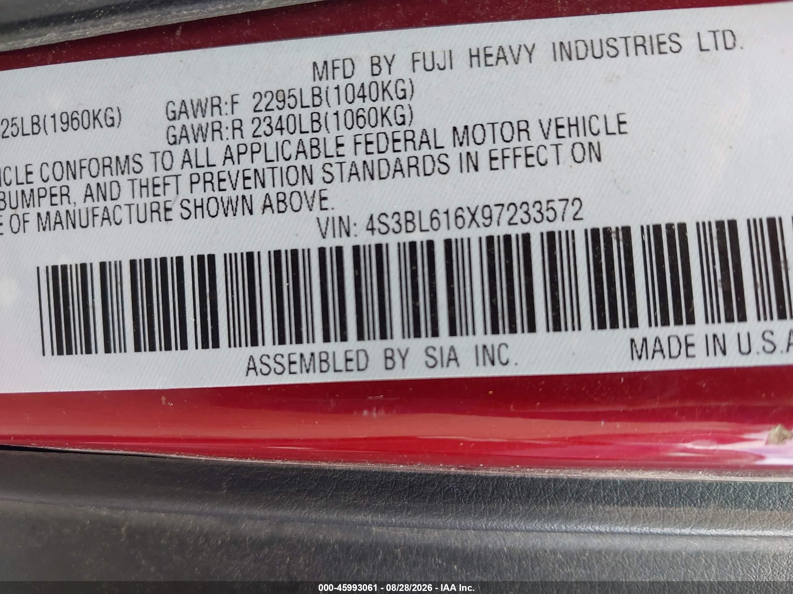 2009 Subaru Legacy 2.5i Maroon vin: 4S3BL616X97233572