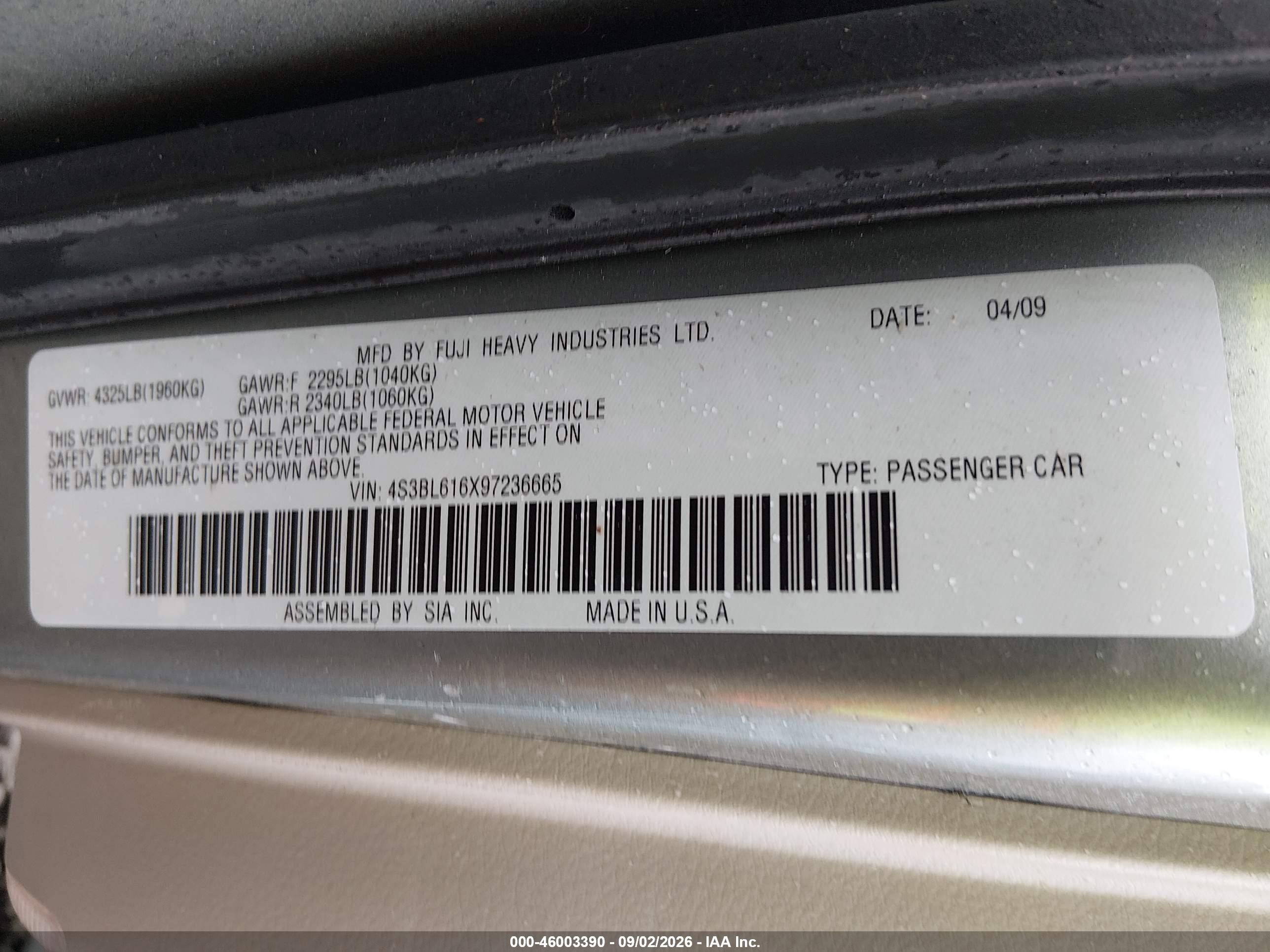 2009 Subaru Legacy 2.5i Серебряный vin: 4S3BL616X97236665