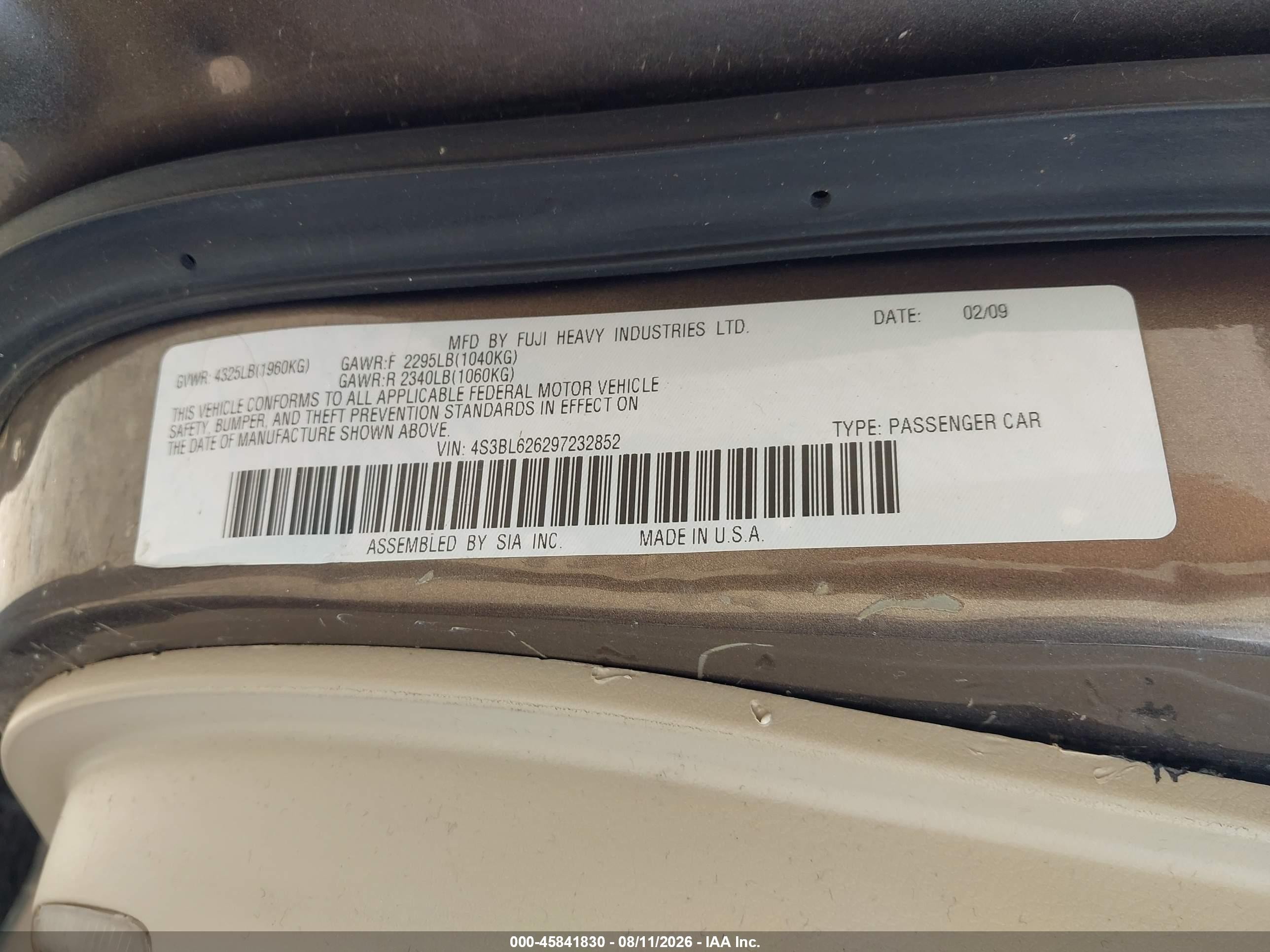 2009 Subaru Legacy 2.5i Limited Brown vin: 4S3BL626297232852