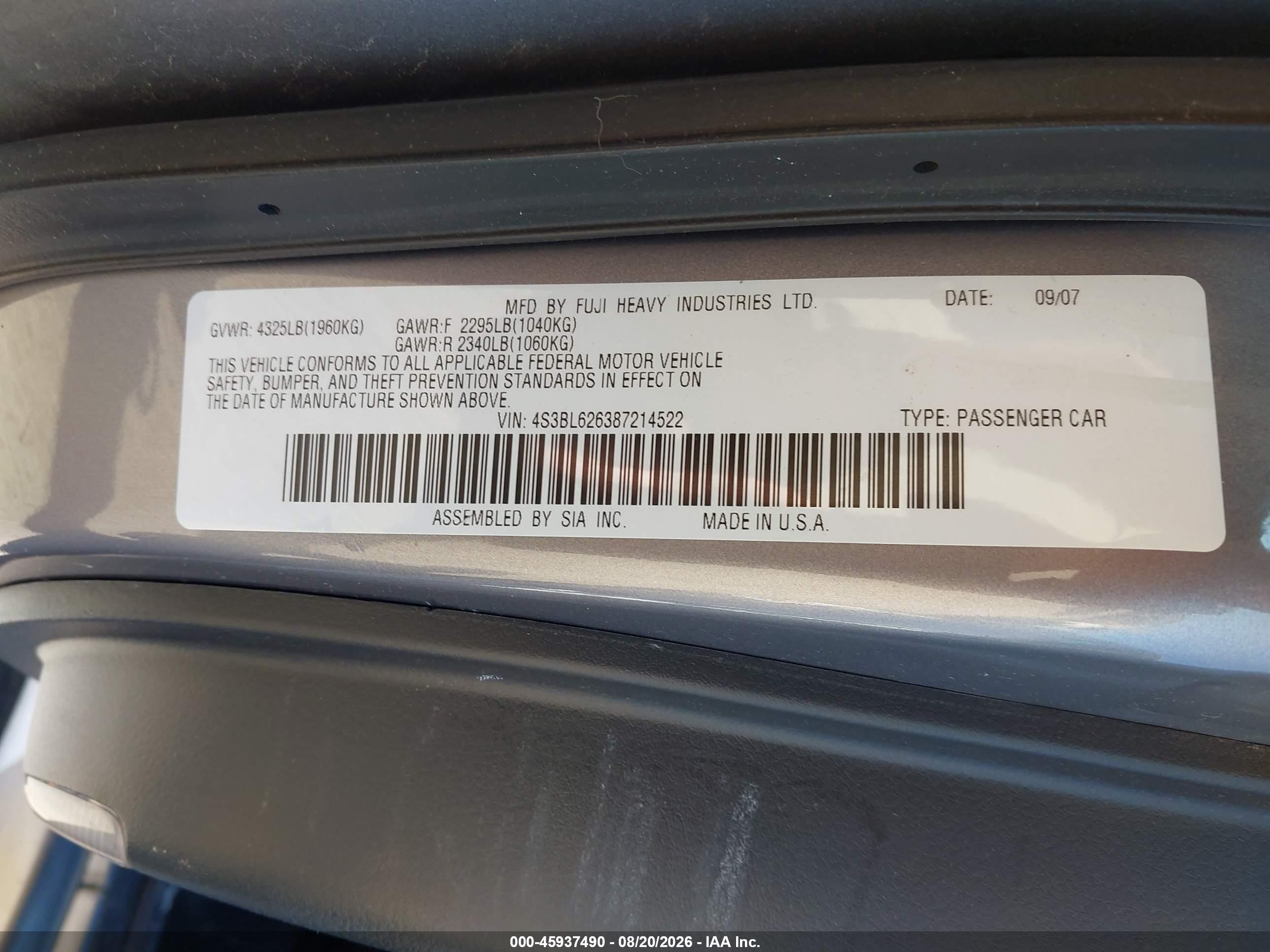 2008 Subaru Legacy 2.5i Limited Silver vin: 4S3BL626387214522