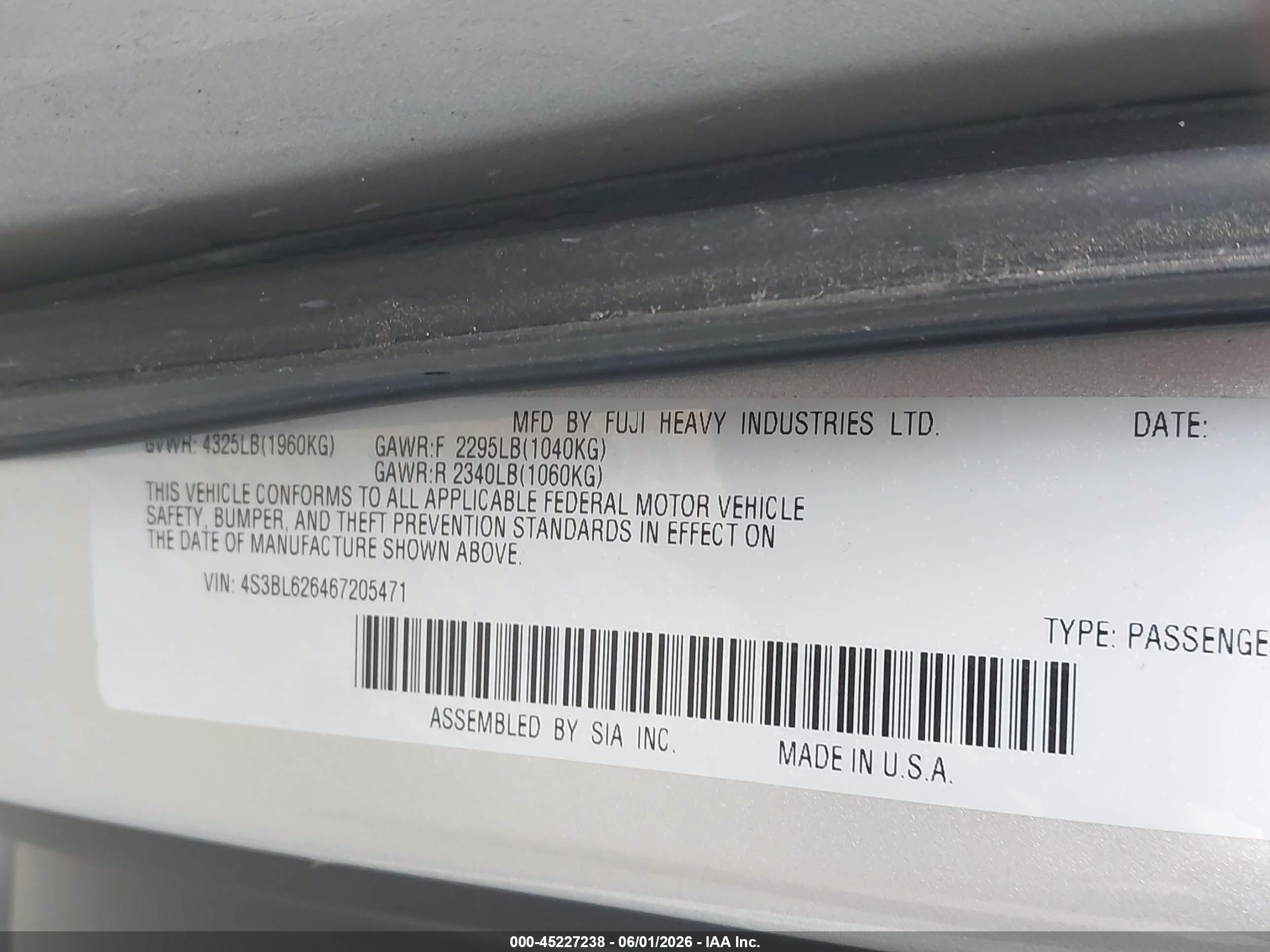 2006 Subaru Legacy 2.5i/2.5i Limited Silver vin: 4S3BL626467205471