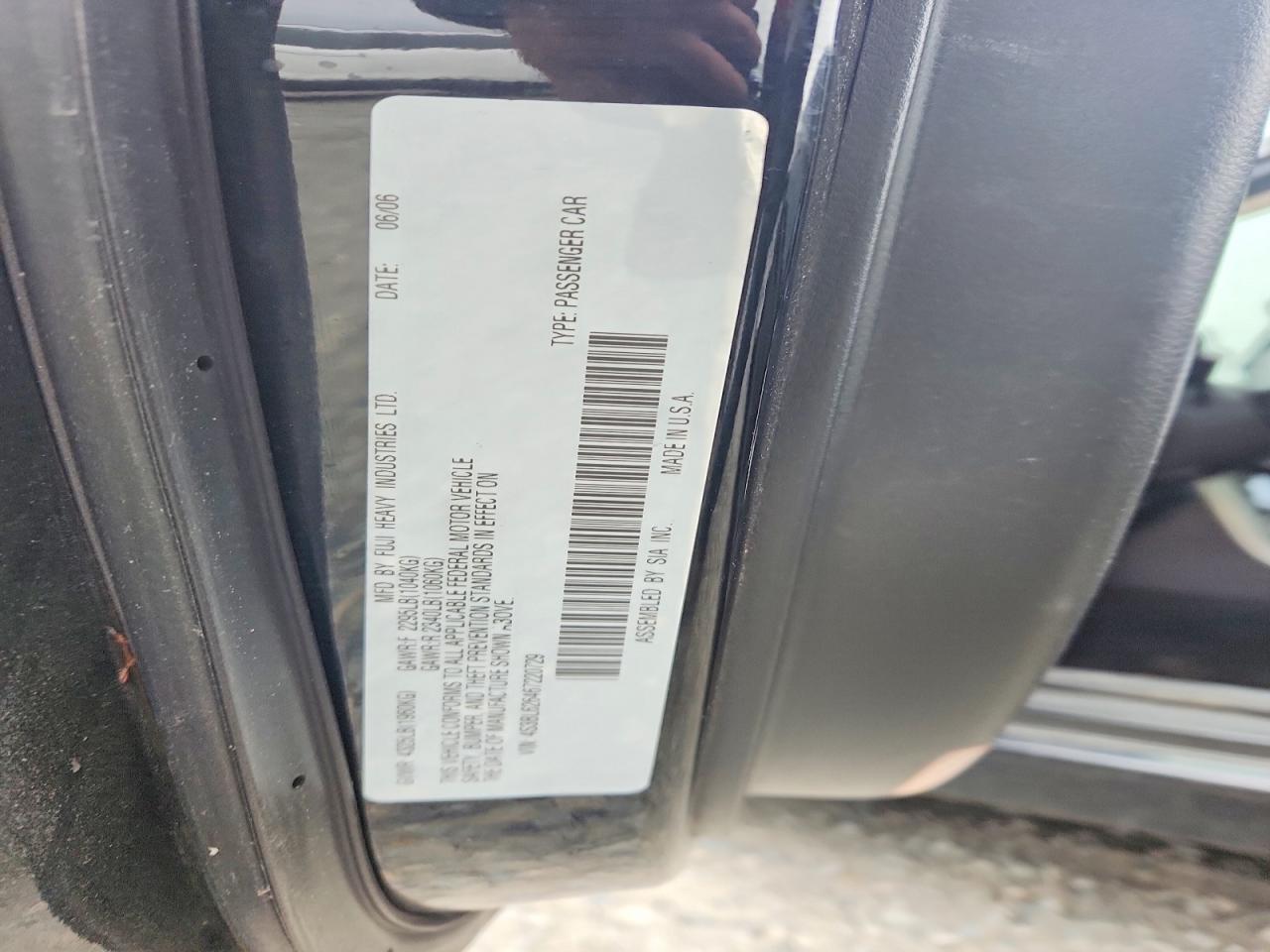 2006 Subaru Legacy 2.5i Limited Black vin: 4S3BL626467220729