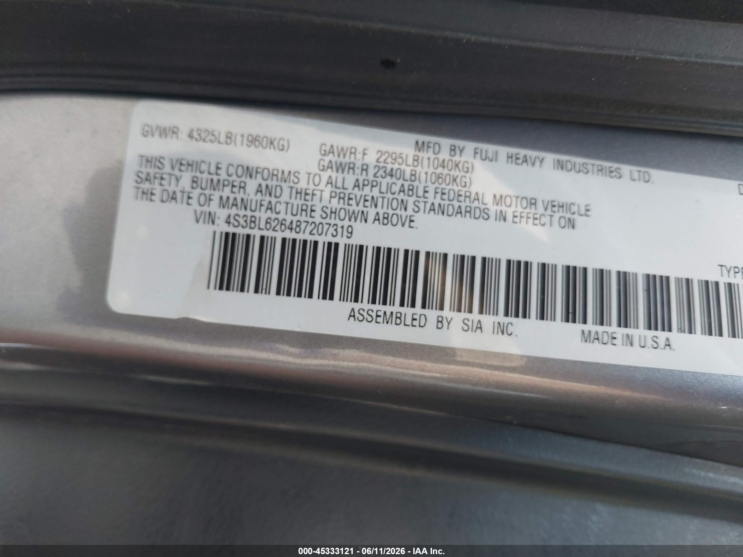 2008 Subaru Legacy 2.5i Limited/ltd W/vdc Gray vin: 4S3BL626487207319