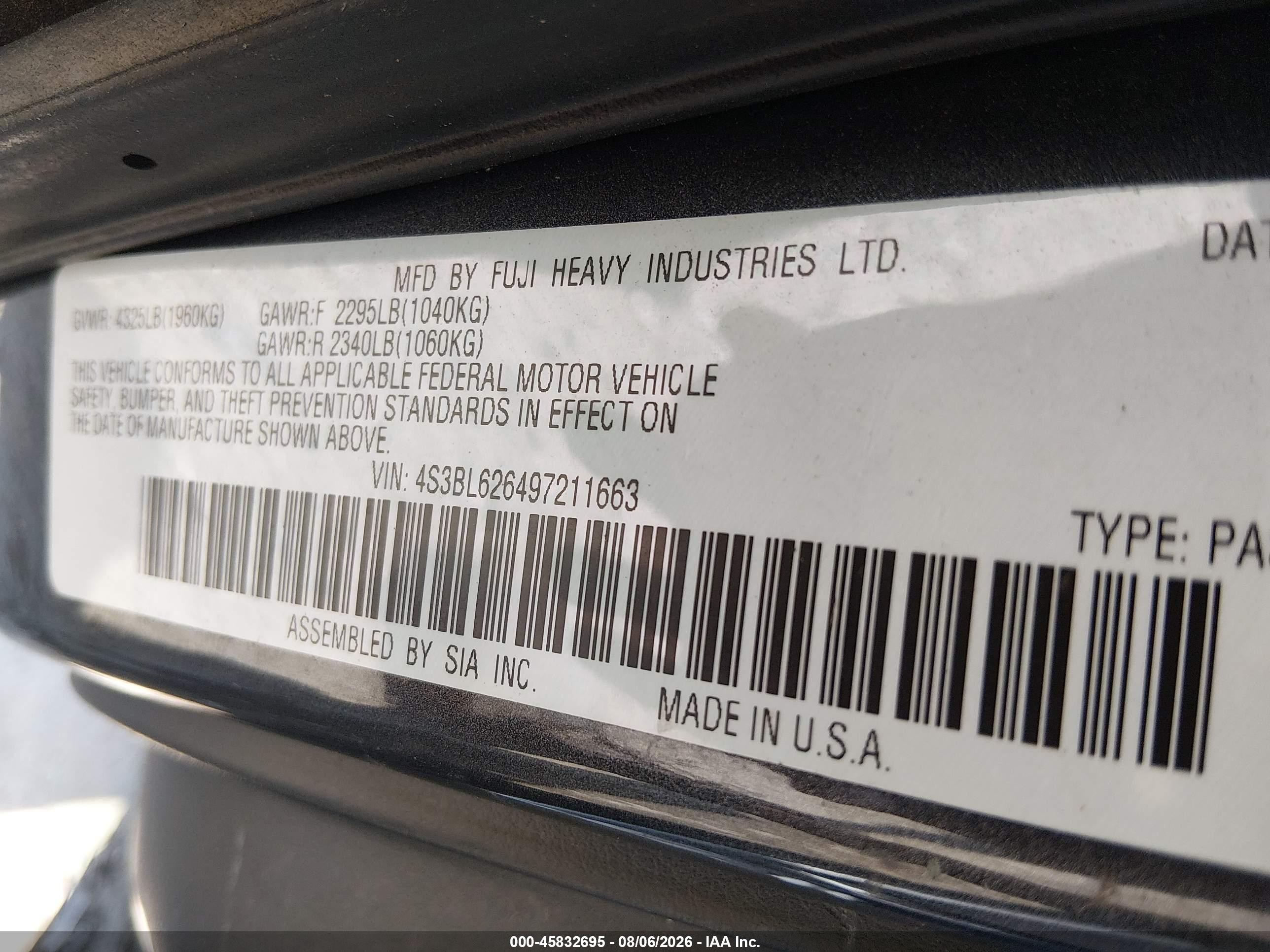 2009 Subaru Legacy 2.5i Limited Серый vin: 4S3BL626497211663