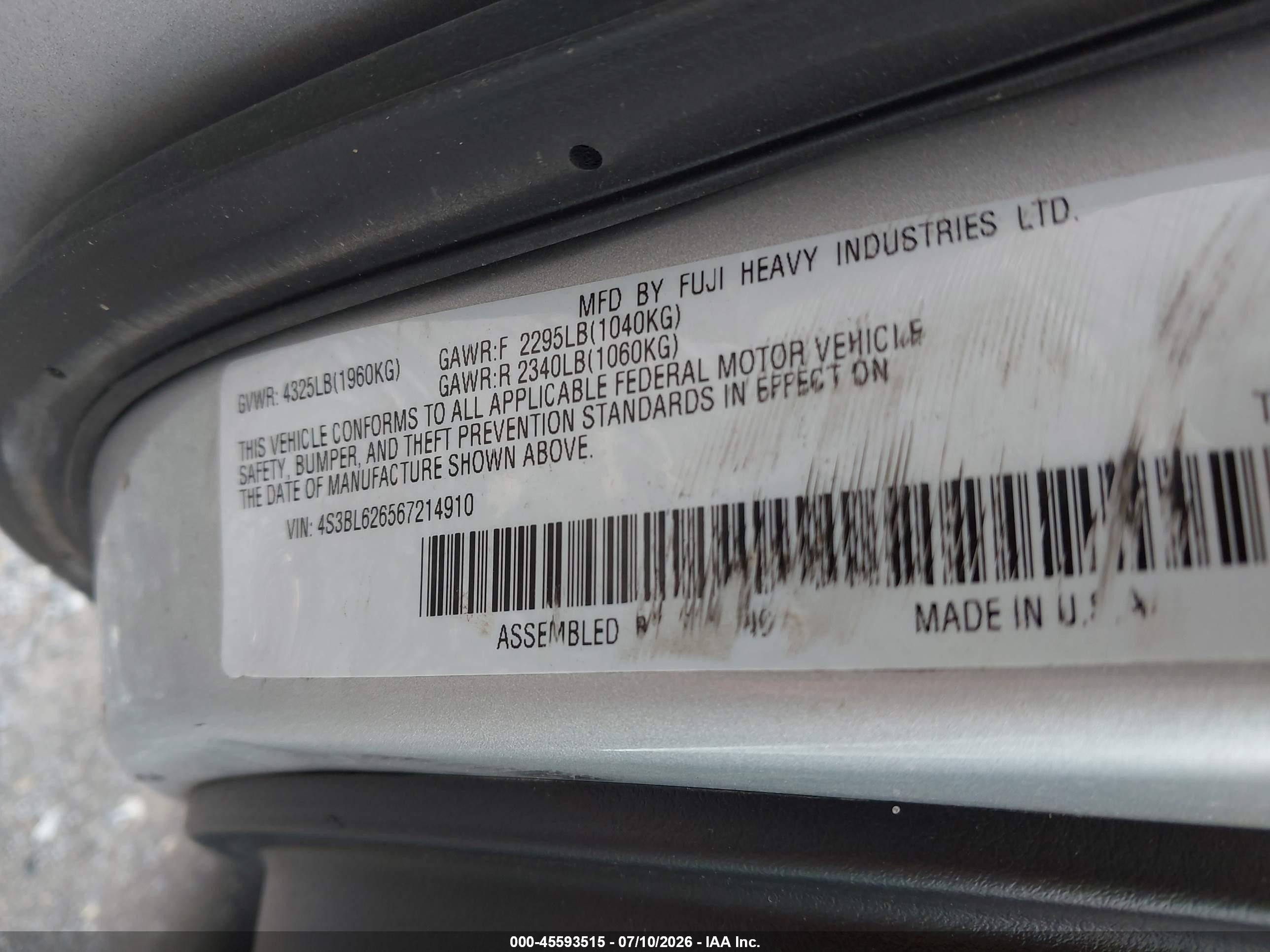 2006 Subaru Legacy 2.5i Silver vin: 4S3BL626567214910