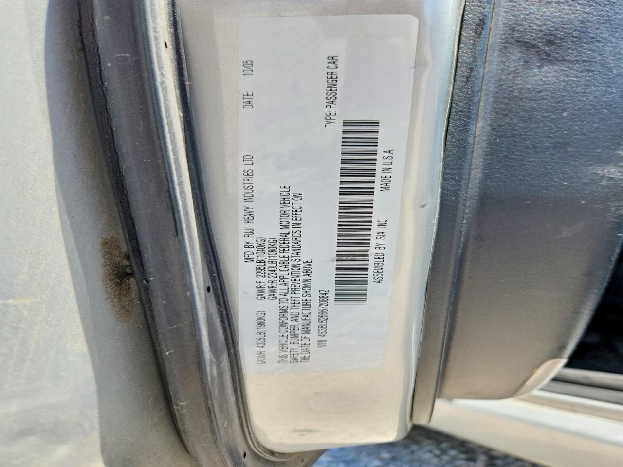 2006 Subaru Legacy 2.5i Limited Серый vin: 4S3BL626667208842