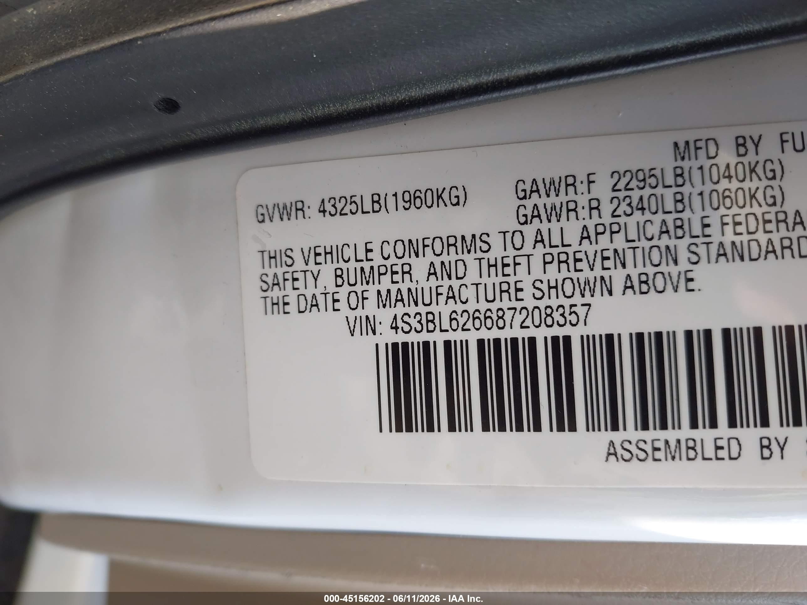 2008 Subaru Legacy 2.5i Limited White vin: 4S3BL626687208357