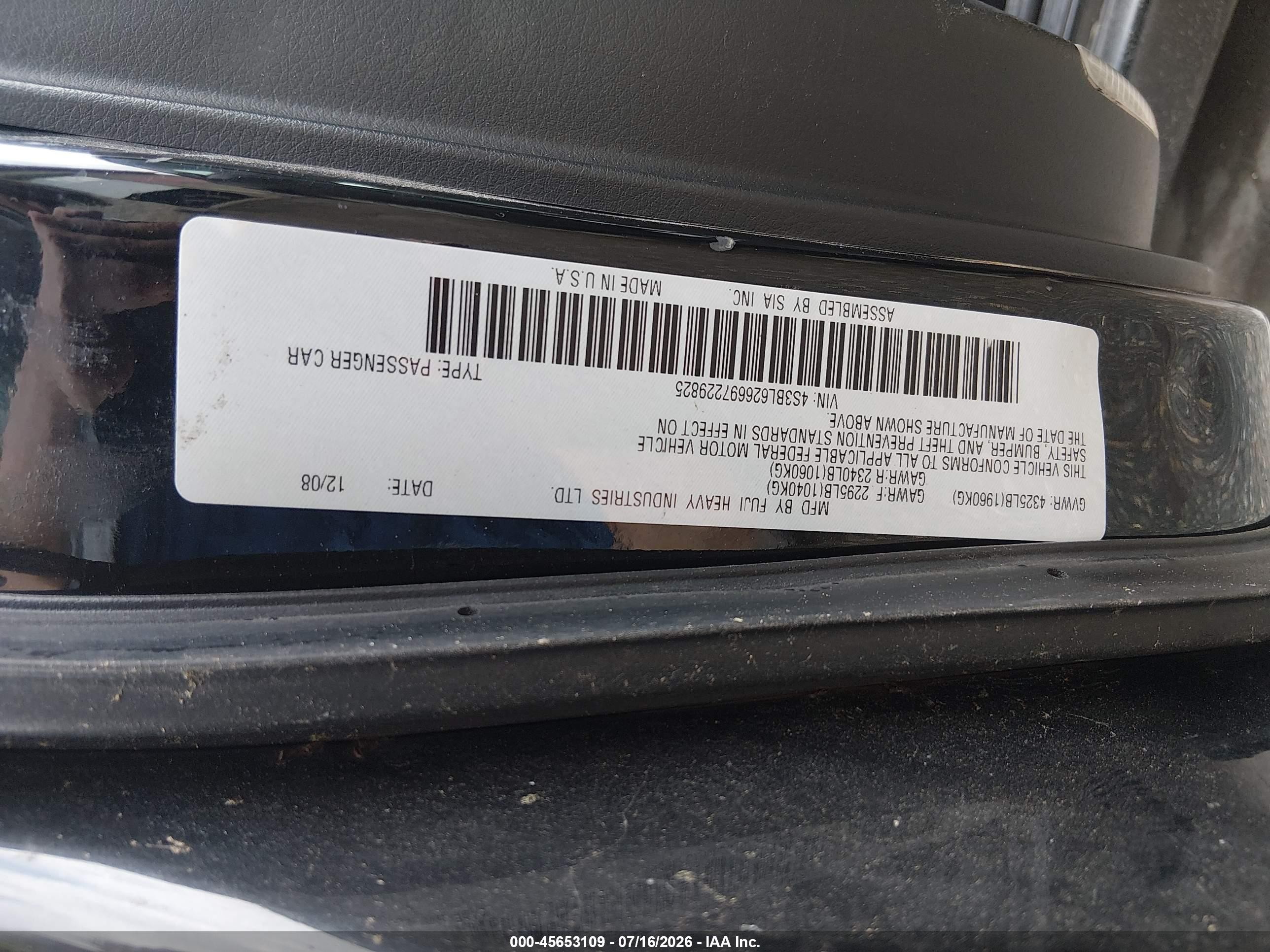 2009 Subaru Legacy 2.5i Limited Черный vin: 4S3BL626697229825