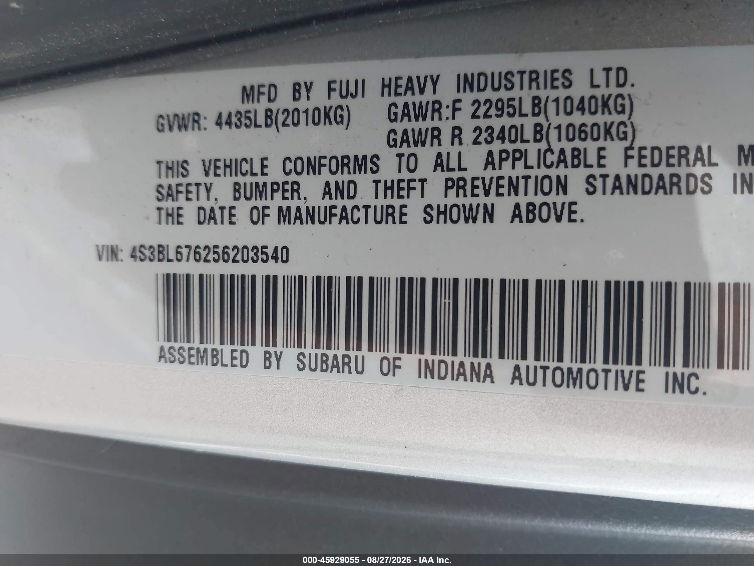 2005 Subaru Legacy 2.5gt Limited Silver vin: 4S3BL676256203540