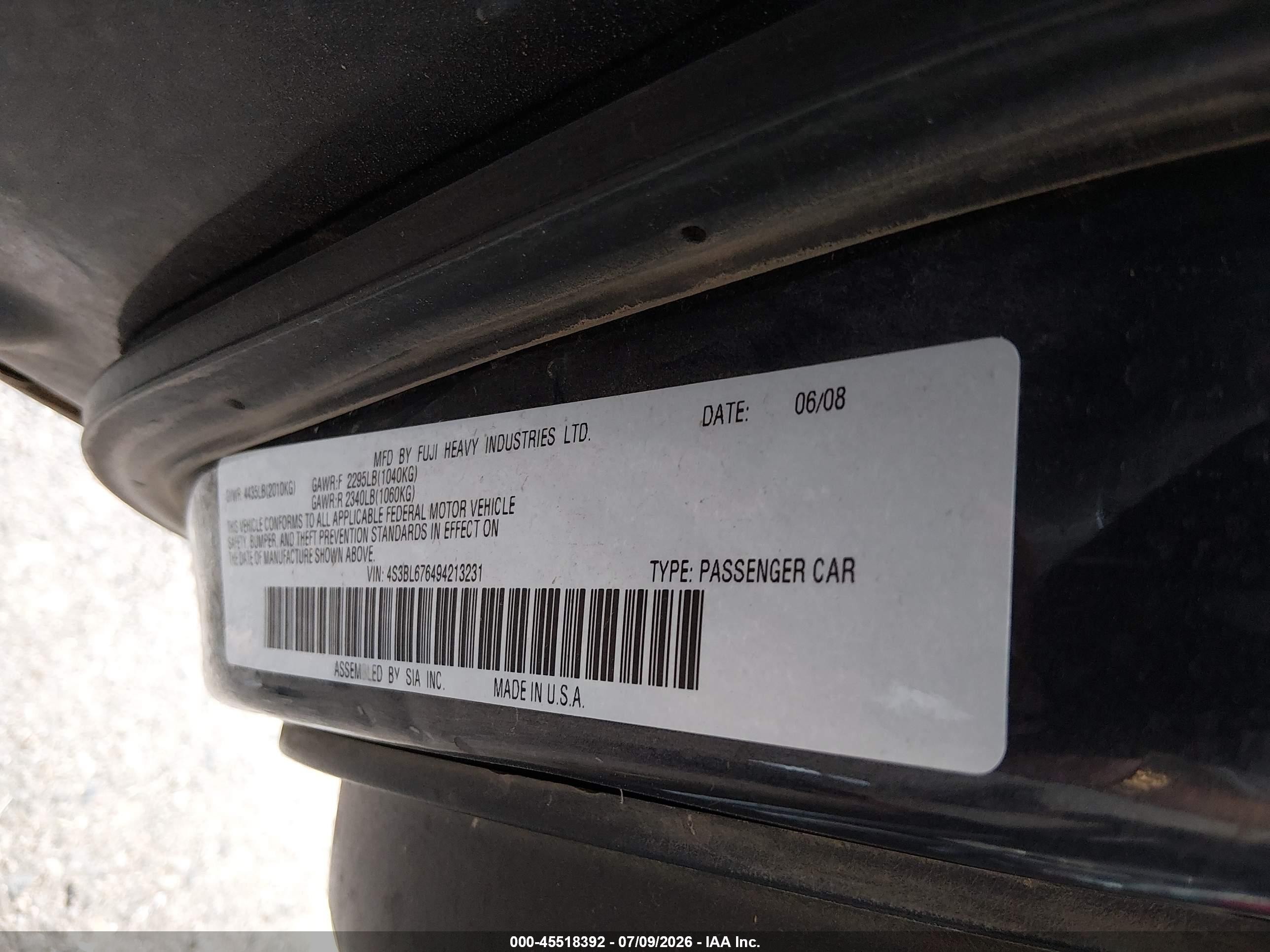2009 Subaru Legacy 2.5gt Limited Gray vin: 4S3BL676494213231