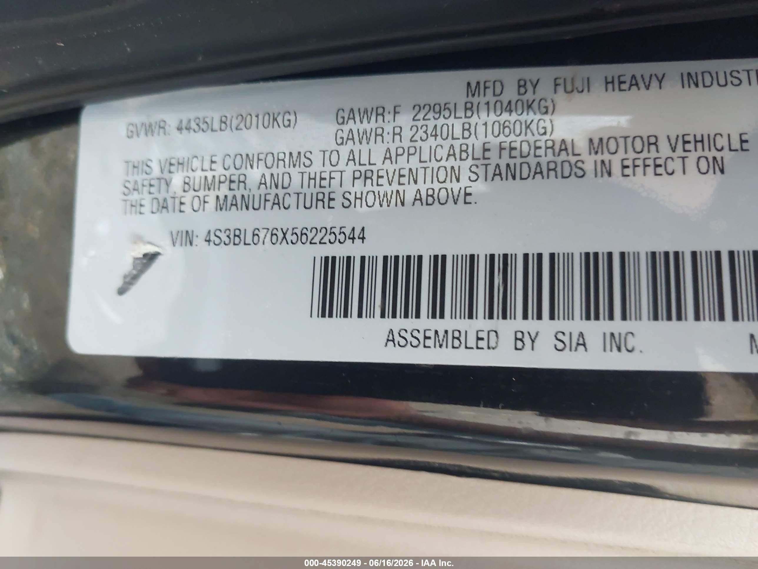 2005 Subaru Legacy 2.5gt Limited Black vin: 4S3BL676X56225544