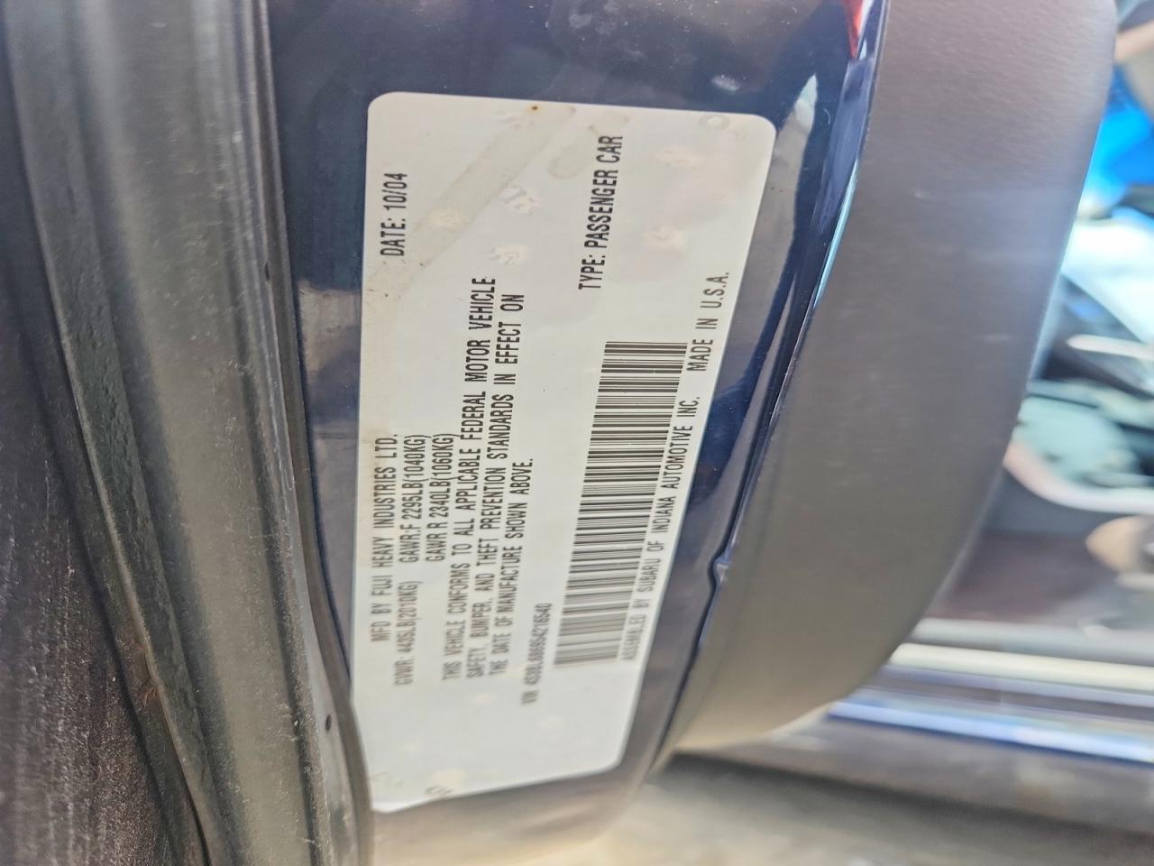 2005 Subaru Legacy Gt Blue vin: 4S3BL686954216540