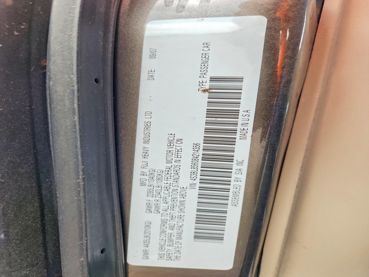 2008 Subaru Legacy 3.0r Limited Коричневый vin: 4S3BL856084214356