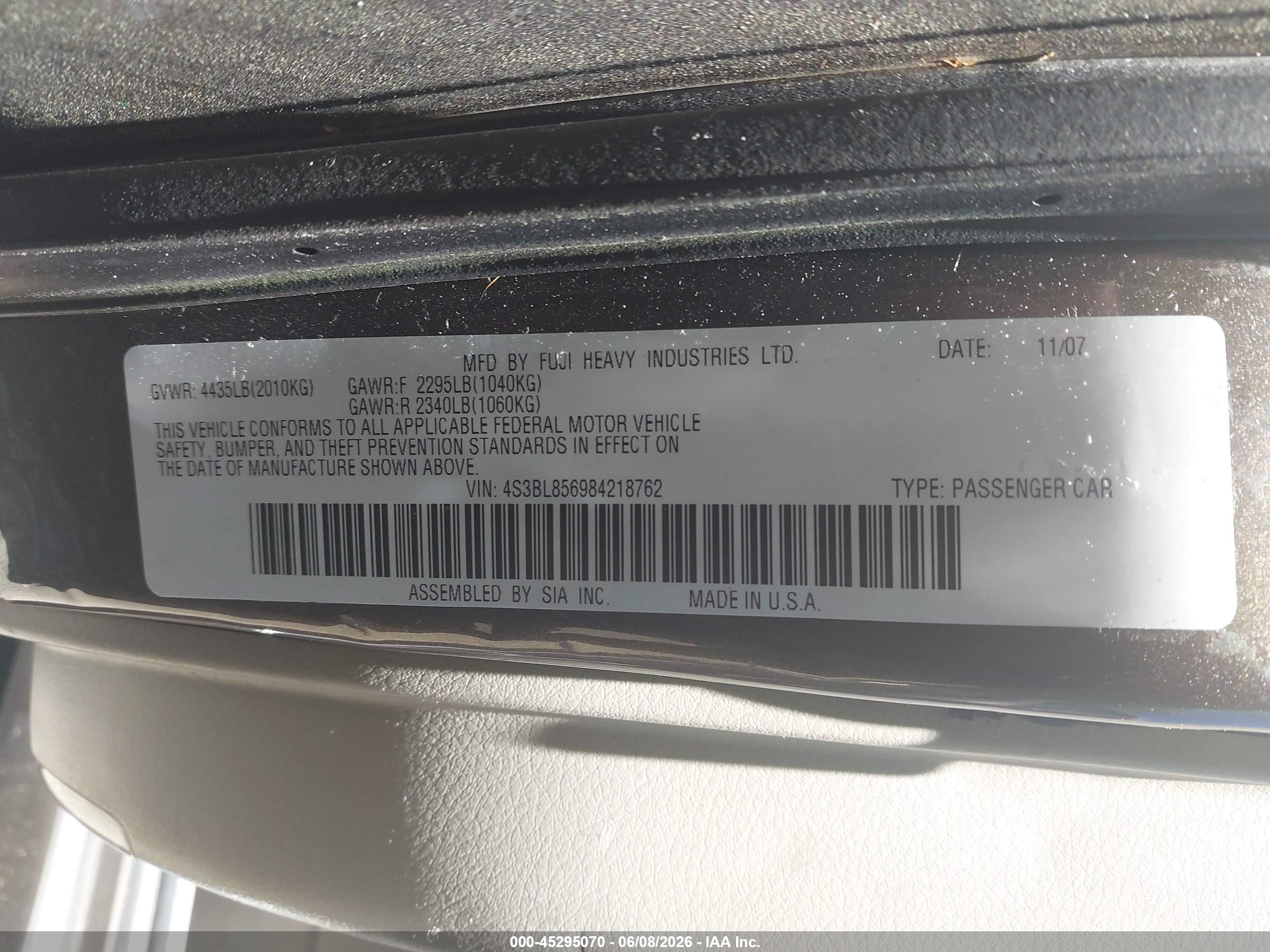 2008 Subaru Legacy 3.0r Limited Brown vin: 4S3BL856984218762