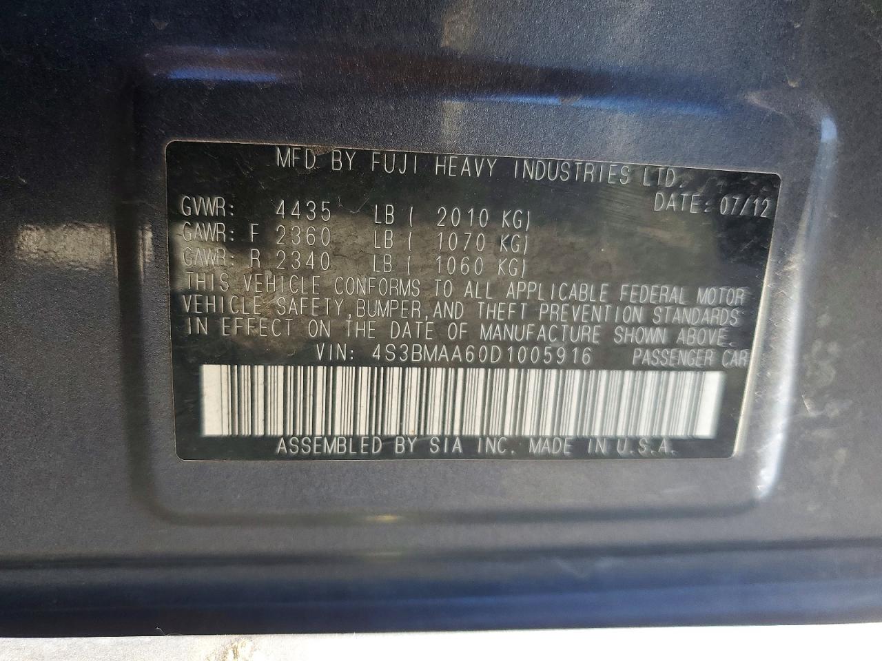 2013 Subaru Legacy 2.5i Charcoal vin: 4S3BMAA60D1005916