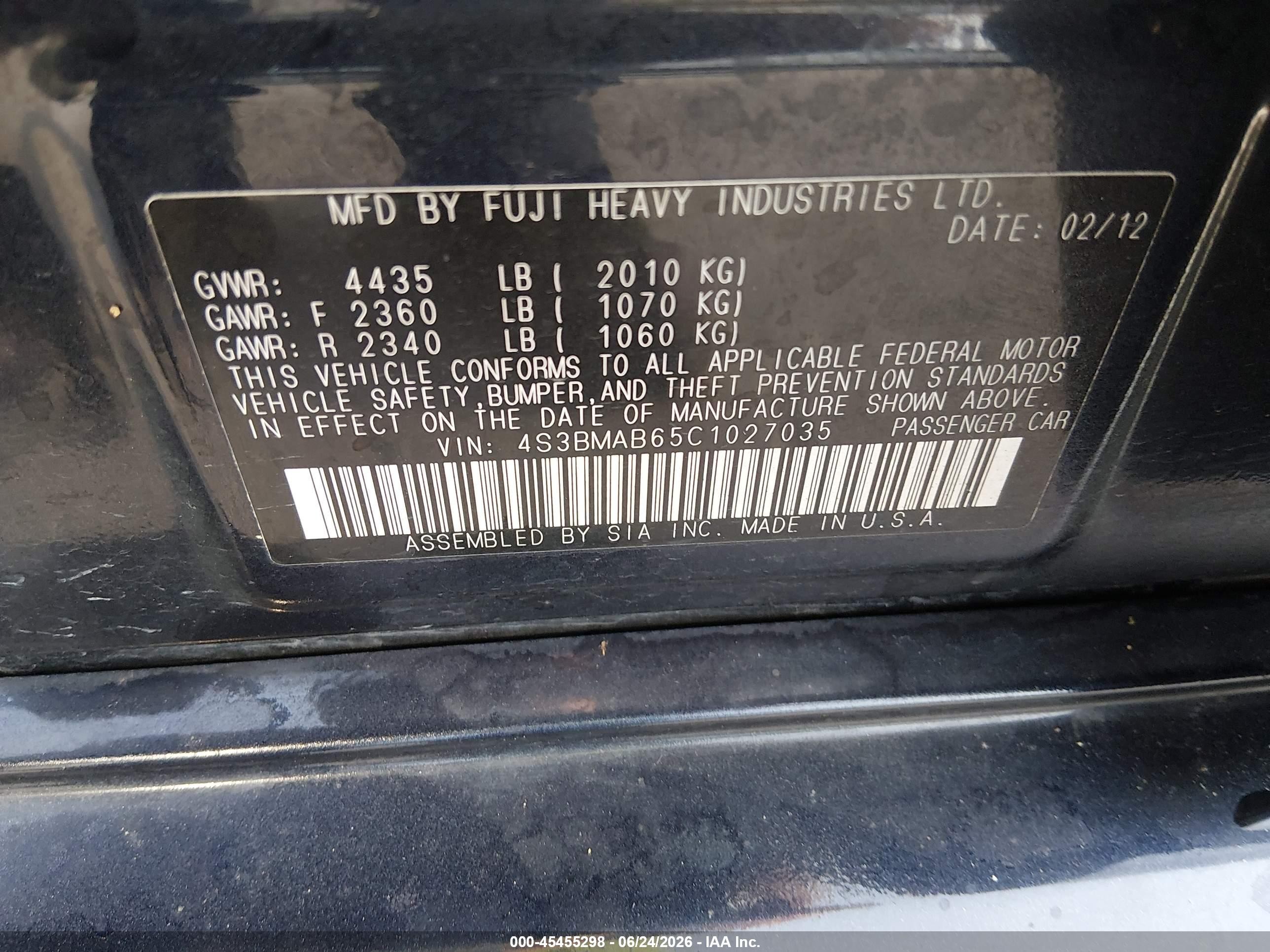 2012 Subaru Legacy 2.5i Premium Синий vin: 4S3BMAB65C1027035