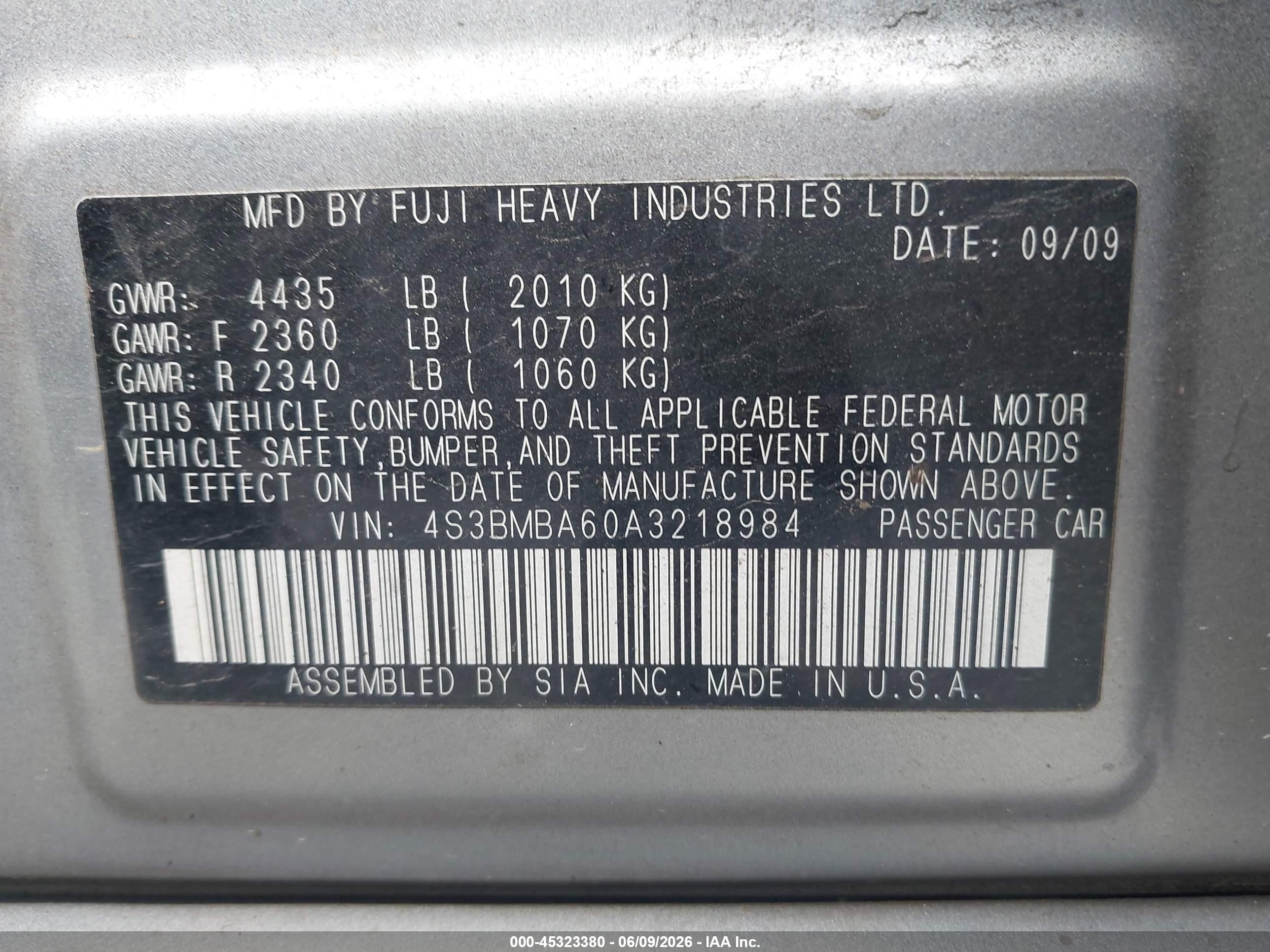 2010 Subaru Legacy 2.5i Silver vin: 4S3BMBA60A3218984