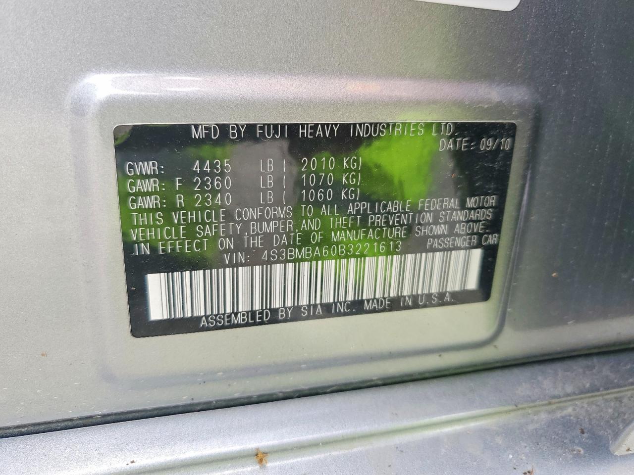 2011 Subaru Legacy 2.5i Серебряный vin: 4S3BMBA60B3221613