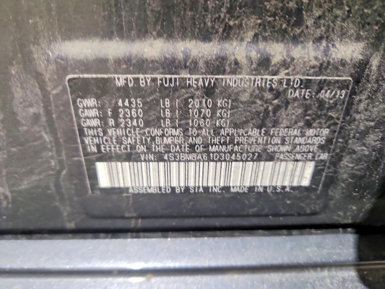 2013 Subaru Legacy 2.5i Blue vin: 4S3BMBA61D3045027