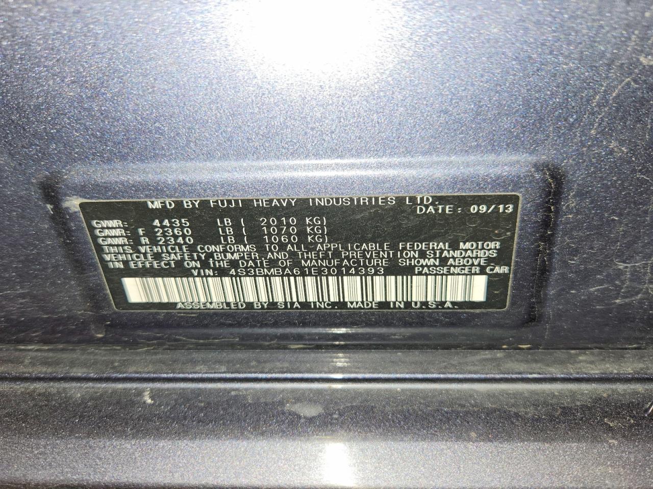 2014 Subaru Legacy 2.5i Blue vin: 4S3BMBA61E3014393