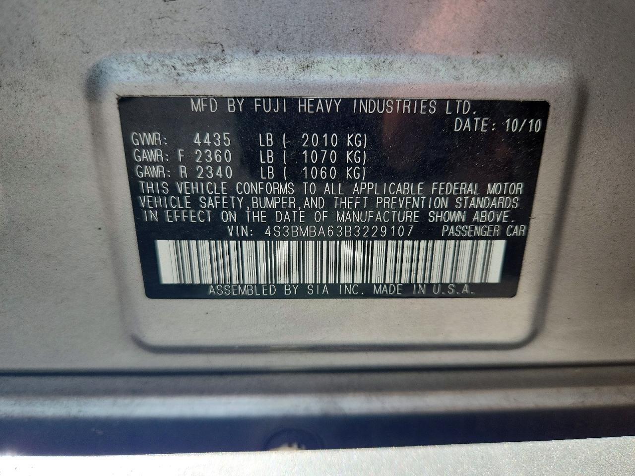 2011 Subaru Legacy 2.5i Silver vin: 4S3BMBA63B3229107