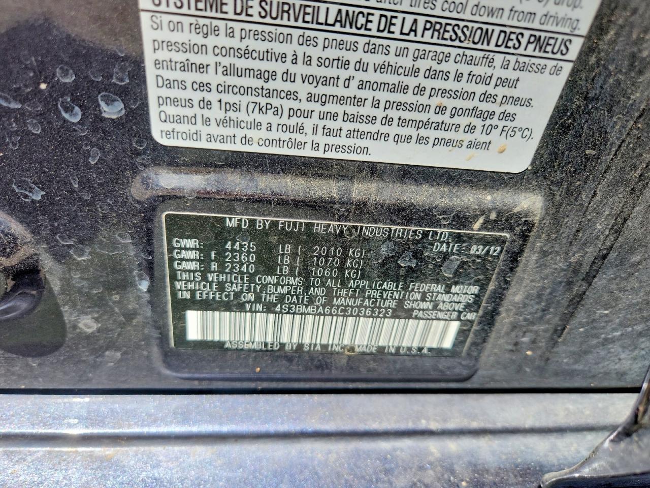 2012 Subaru Legacy 2.5i Charcoal vin: 4S3BMBA66C3036323