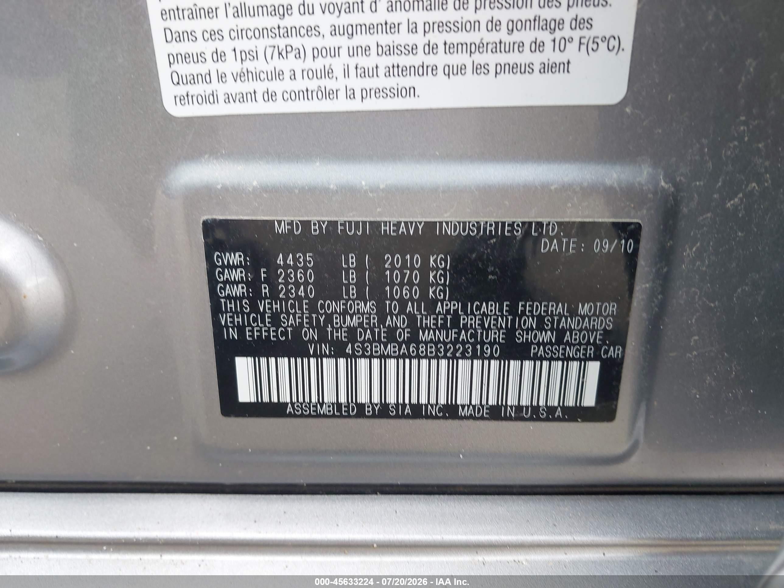 2011 Subaru Legacy 2.5i Silver vin: 4S3BMBA68B3223190