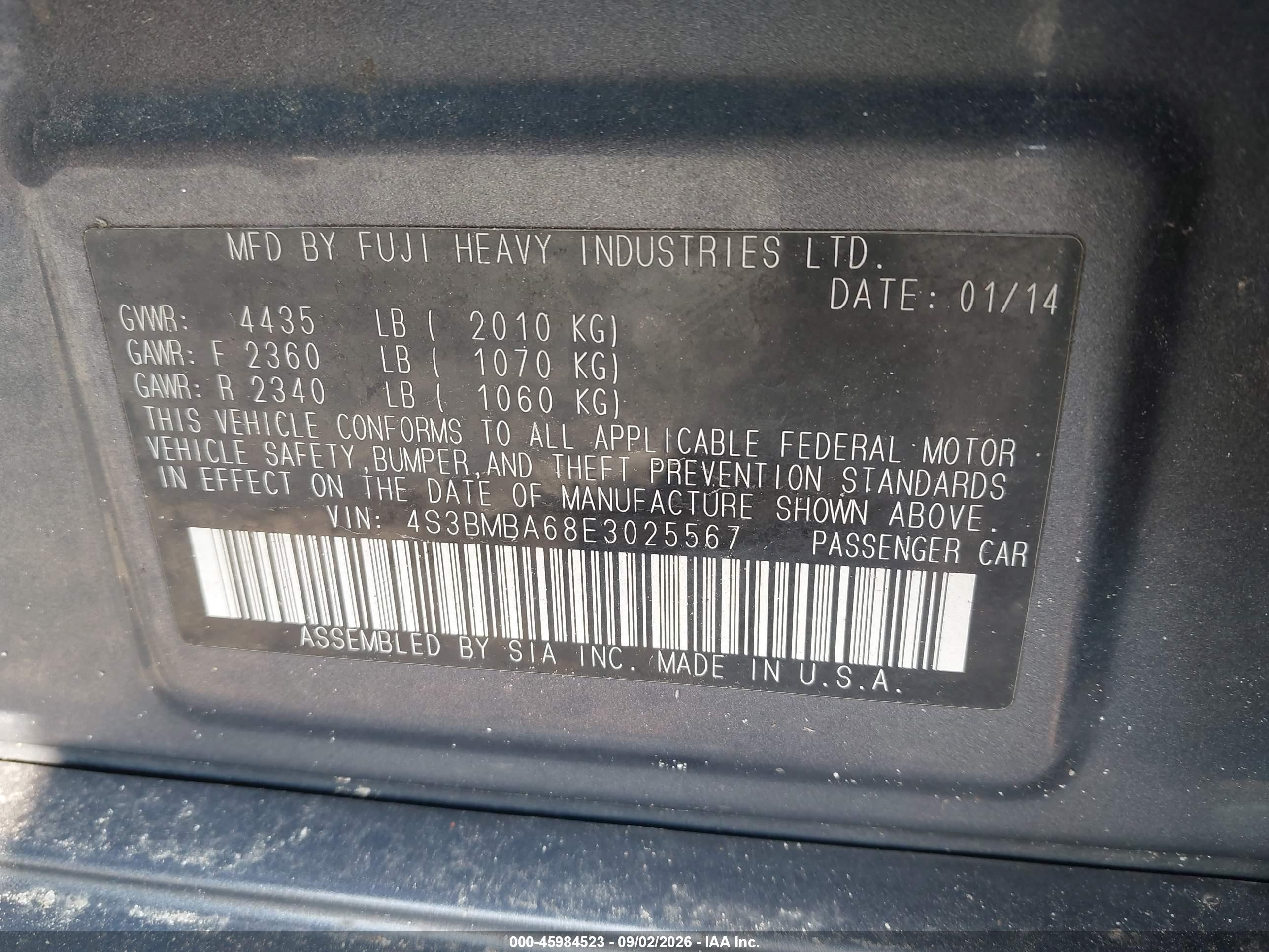 2014 Subaru Legacy 2.5i Gray vin: 4S3BMBA68E3025567