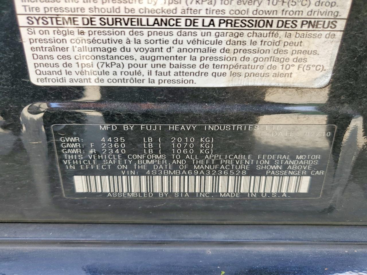 2010 Subaru Legacy 2.5i Black vin: 4S3BMBA69A3236528