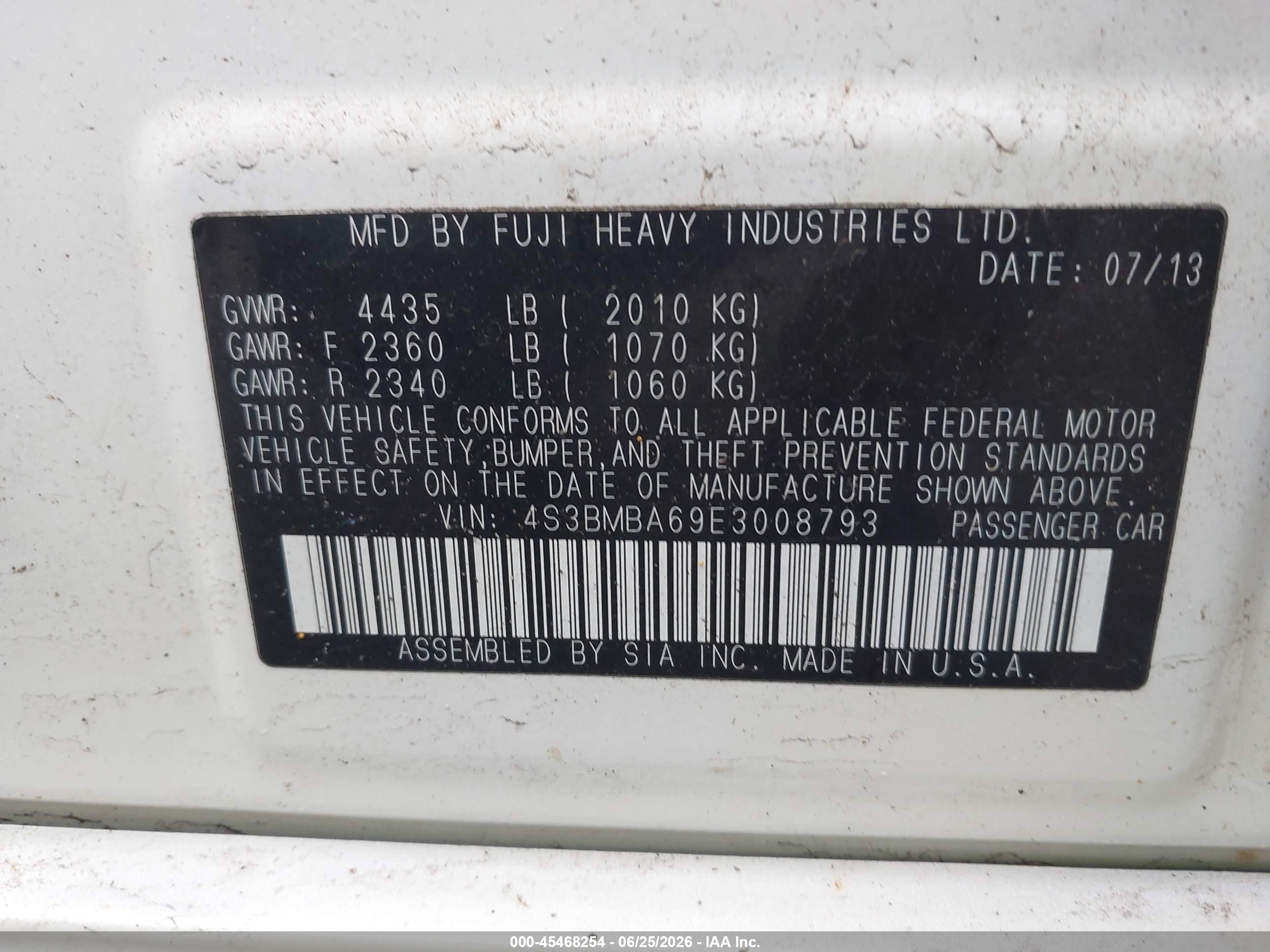 2014 Subaru Legacy 2.5i White vin: 4S3BMBA69E3008793